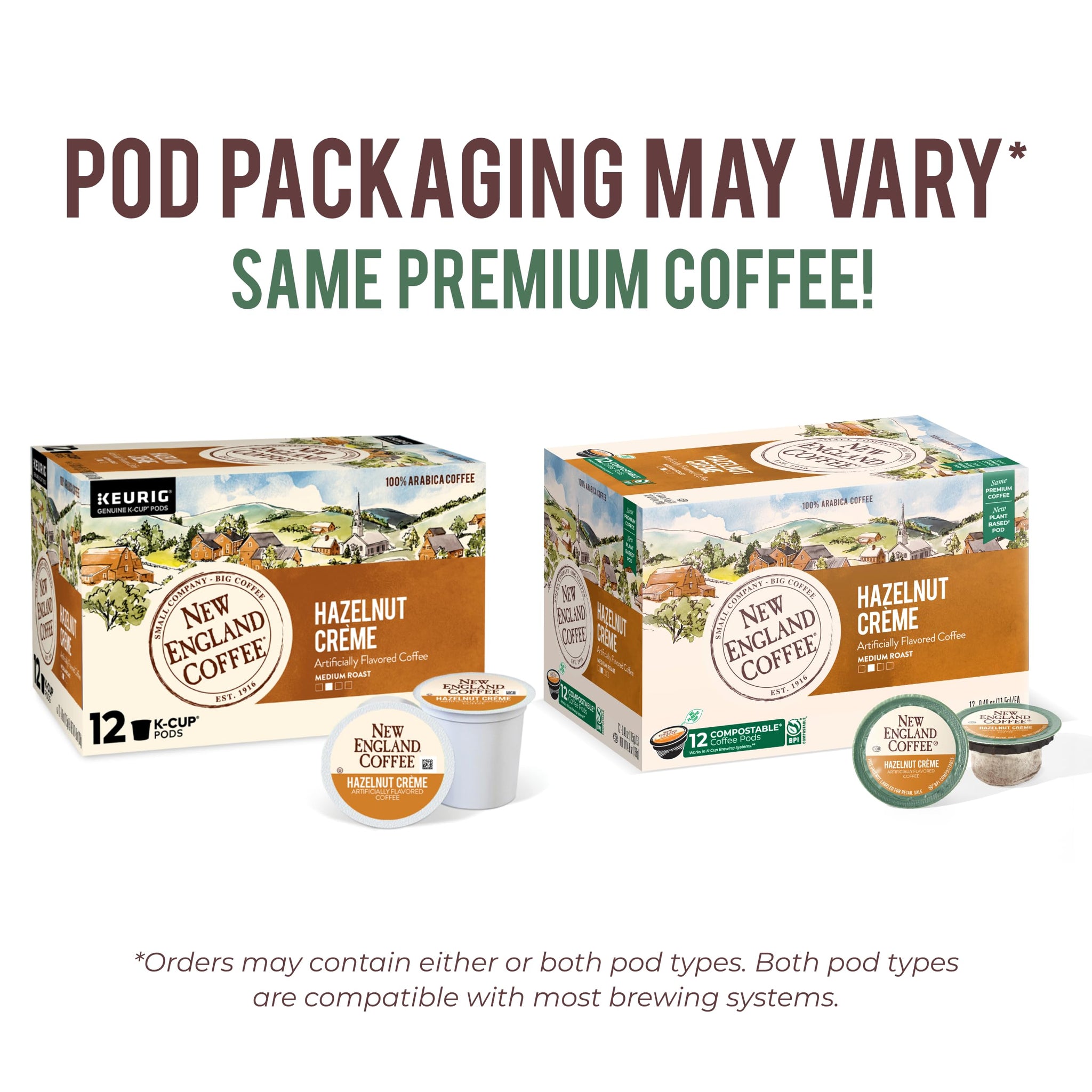 New England Coffee Single Serve Pods, Hazelnut Crème Medium Roast 12 Count (Pack of 1)
