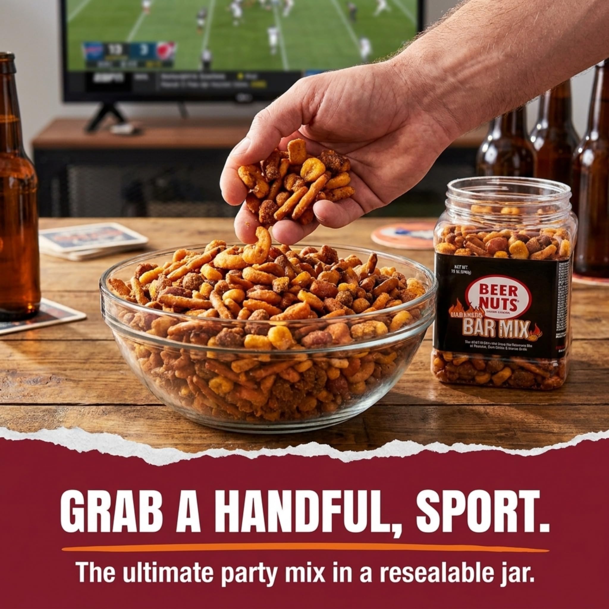 BEER NUTS Habanero Bar Mix - Fiery Hot Habanero Mix Of Peanuts, Corn Sticks & Insane Grain - 12oz Resealable Jar (Pack of 2)