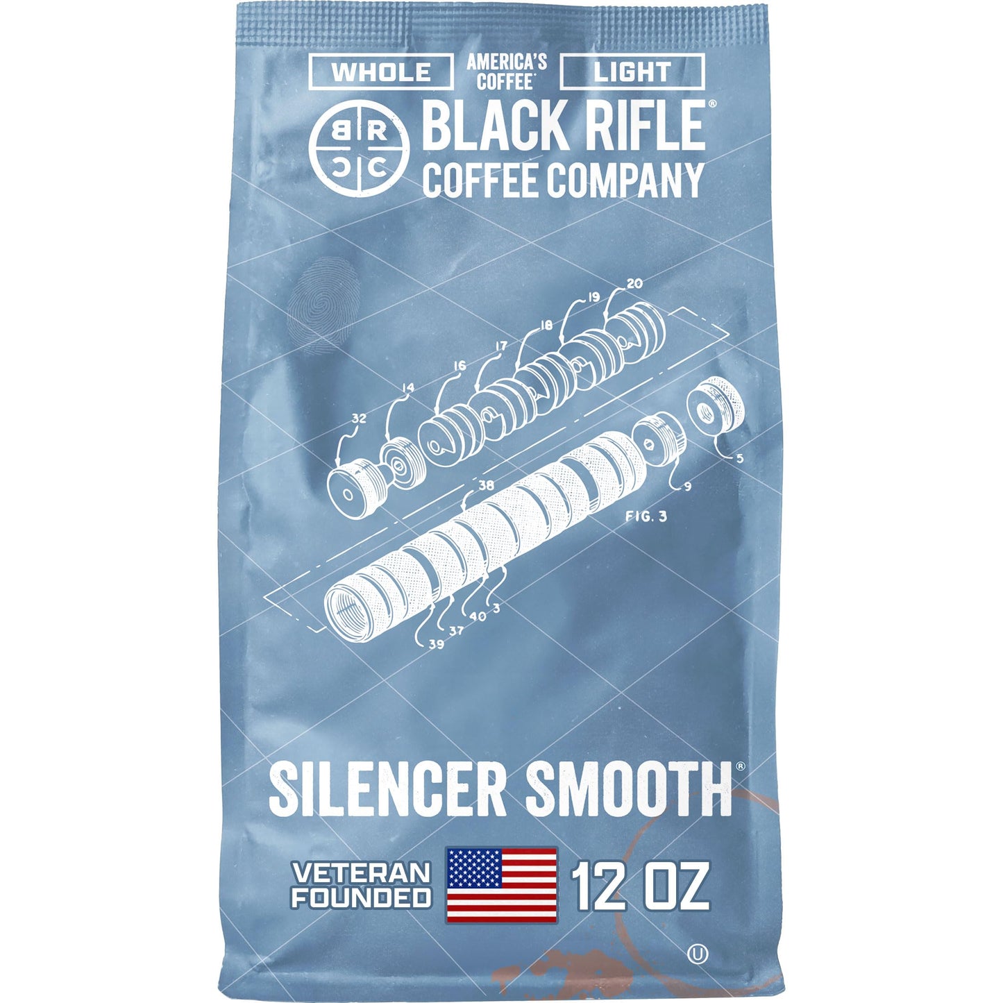 Black Rifle Coffee Company Silencer Smooth, 12oz Bag, Whole Bean Light Roast - Roasted Blend Made from Arabica Beans - Colombian & Brazilian Beans