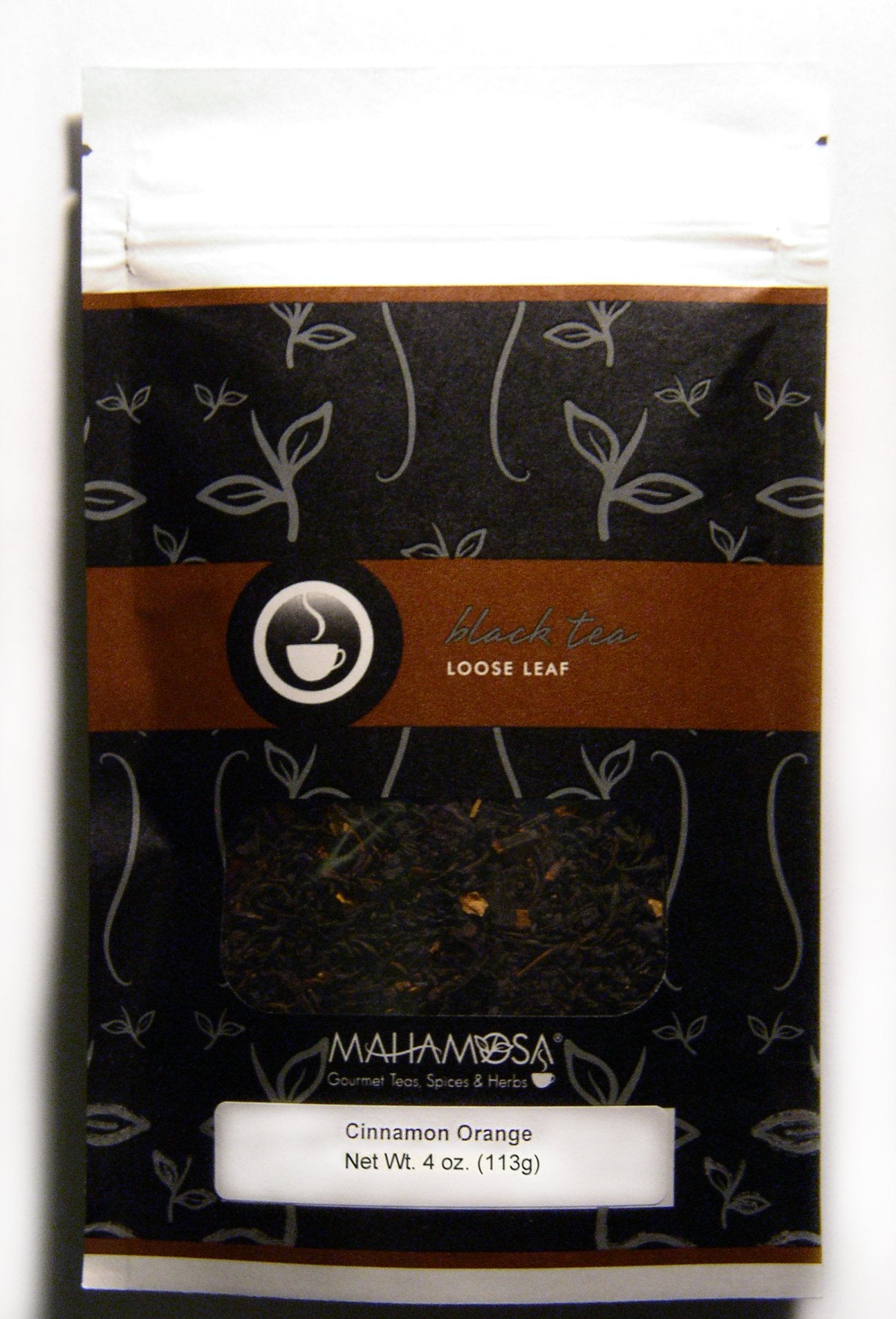 Mahamosa Cinnamon Orange Tea 4 oz - Loose Leaf Flavored Black Tea Blend (with orange peel, cinnamon pieces, ginger pieces, flavoring, vanilla pieces)