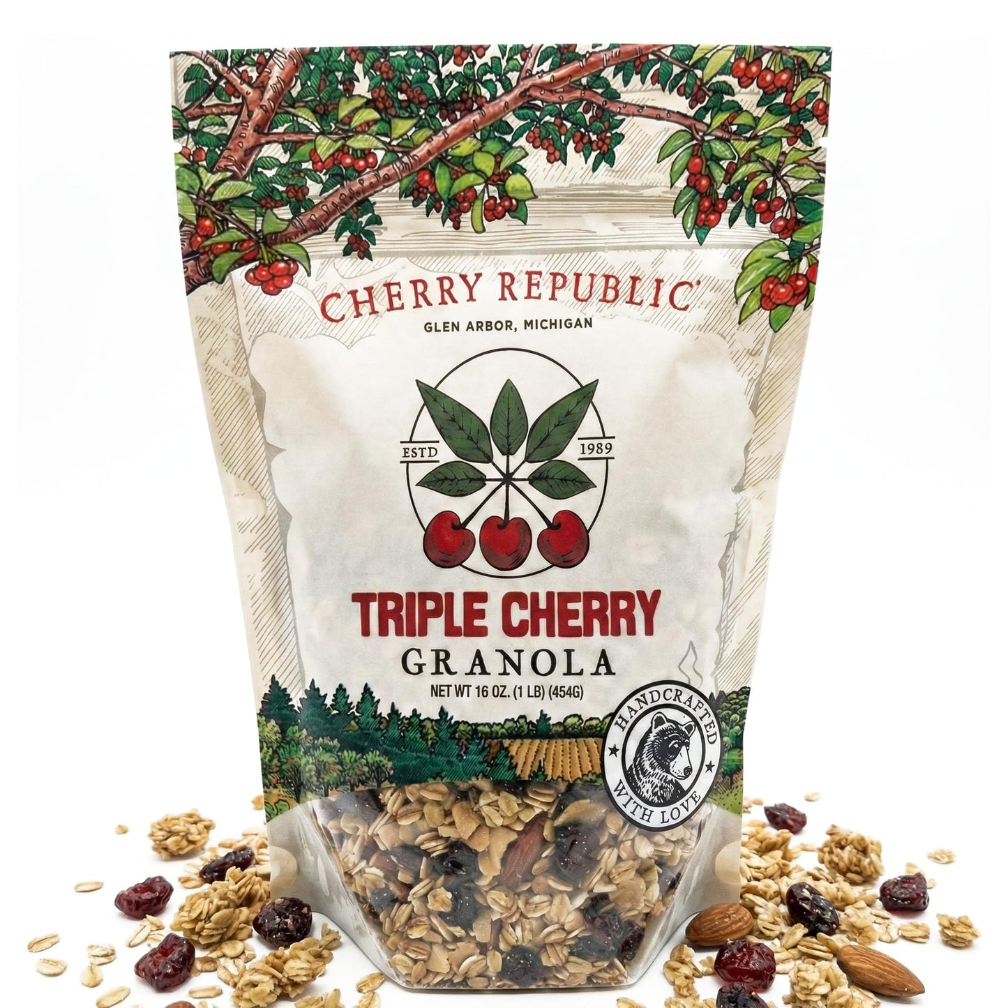 Cherry Republic Triple Cherry Granola, 1 lb Bag, Mix of Cherries, Blueberries, Strawberries, Oats, Almonds and Honey, Gourmet Snack, Healthy Granola