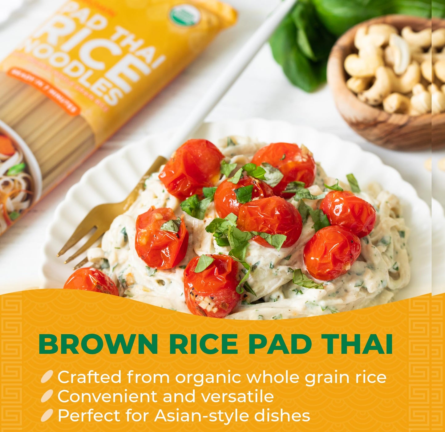 Lotus Foods Organic Brown Rice Pad Thai Noodles - Asian Style Noodles for Stir Fry, Gluten Free, Vegan, Whole Grain, Non GMO, Serve Hot or Cold - 8 Oz