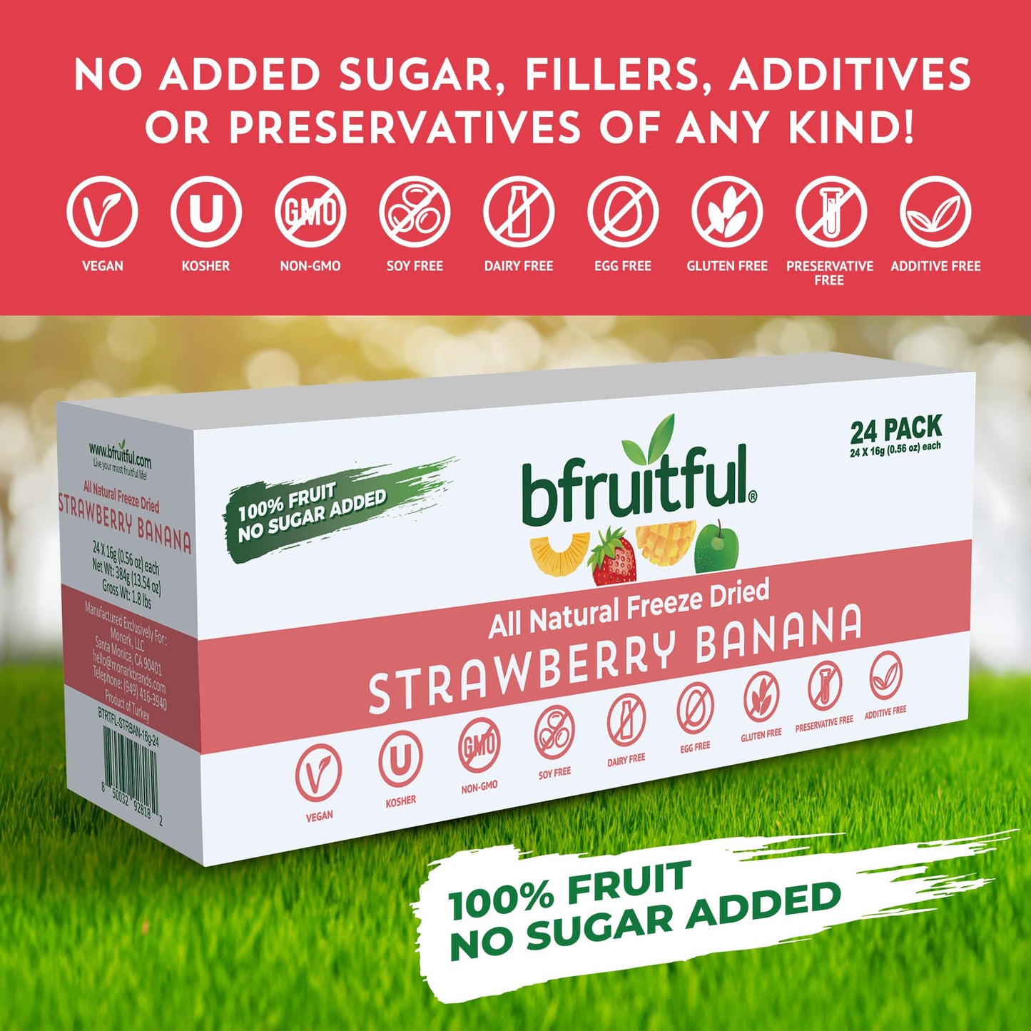 bfruitful Freeze-Dried Strawberry Banana, Freeze Dried Fruit Mix for Kids or Adults, Fresh Fruit Bites, No Sugar Added & Vegan, Kosher, Non GMO, 0.56