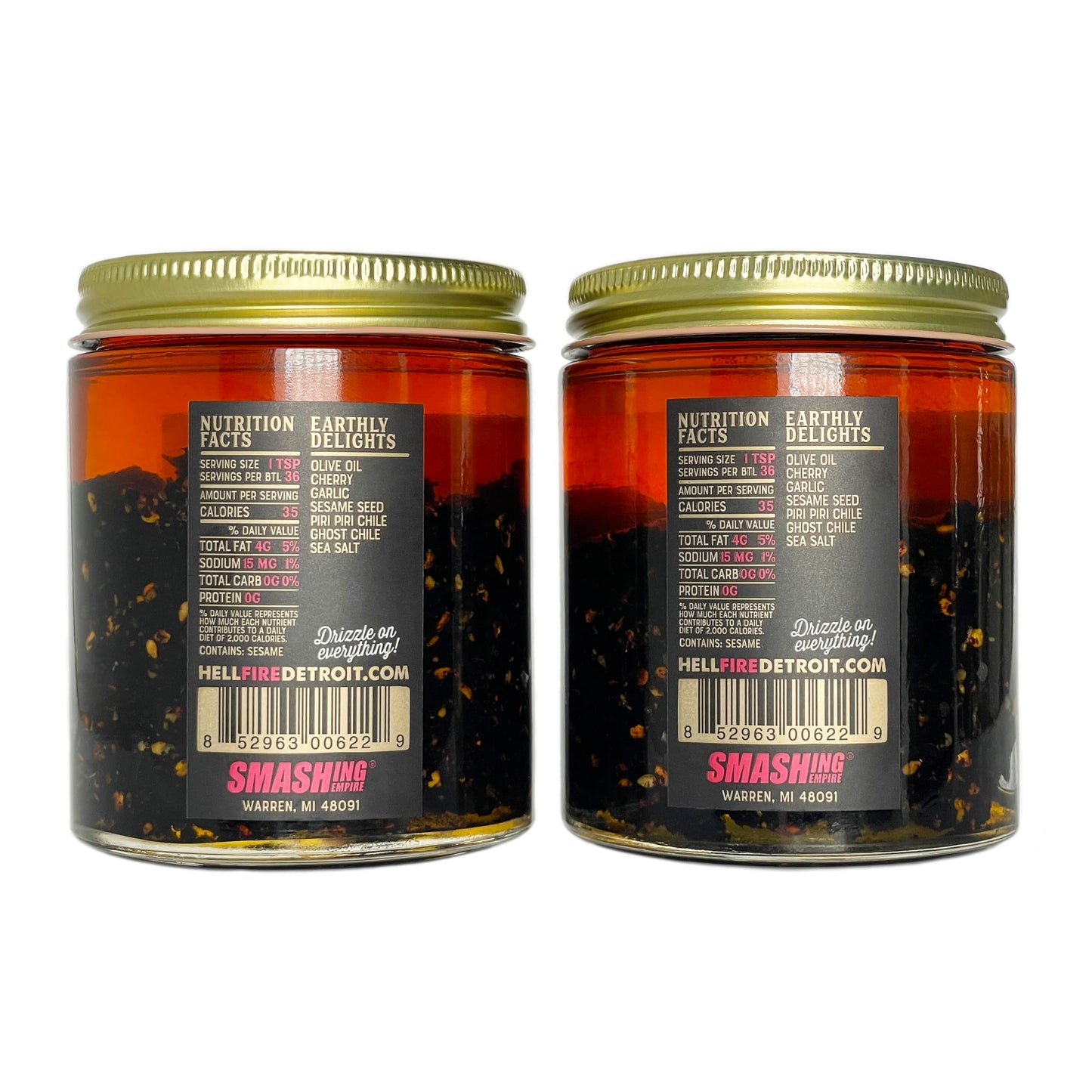 Hell Fire Detroit Chile Oil Hot, Fire-Roasted Blend with Ghost & Piri Piri Chiles, All-Natural, Vegan, Gluten-Free, Low Sodium - 4 fl oz (2-Pack)