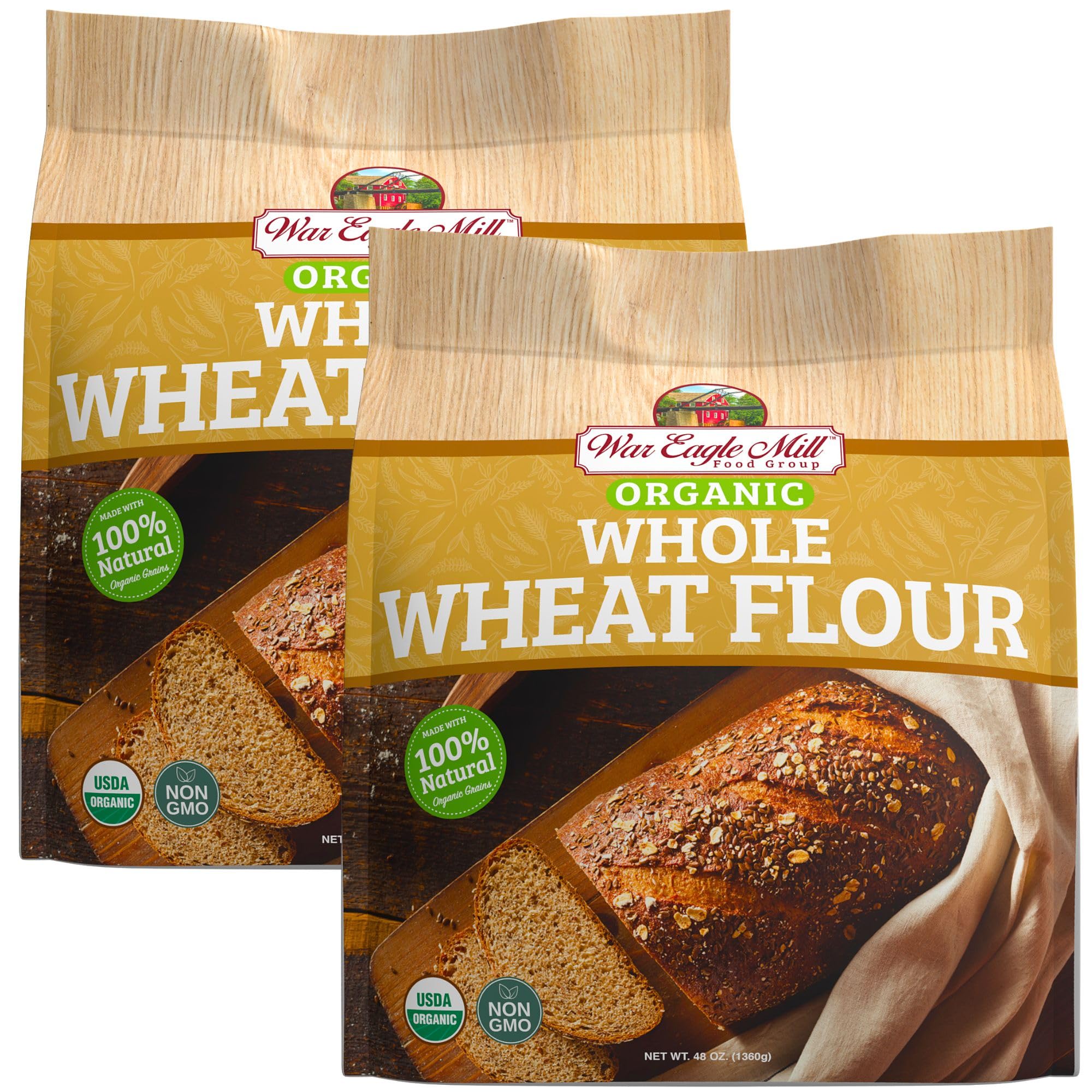 War Eagle Mill Organic Whole Wheat Flour, 48 oz Bag (Pack of 2)