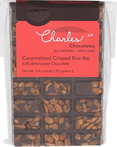 Charles Chocolates, Chocolate Bittersweet Caramelized Crisp Rice Bar, 3.4 Ounce