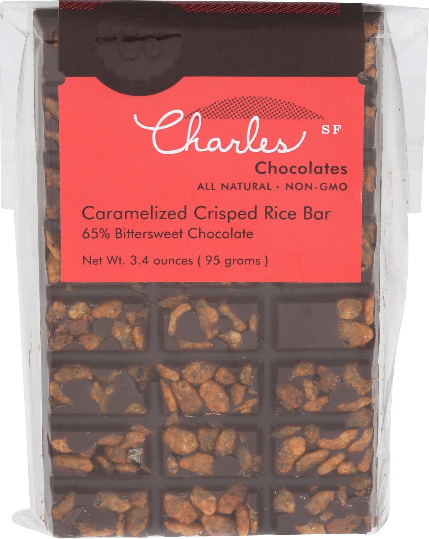 Charles Chocolates, Chocolate Bittersweet Caramelized Crisp Rice Bar, 3.4 Ounce