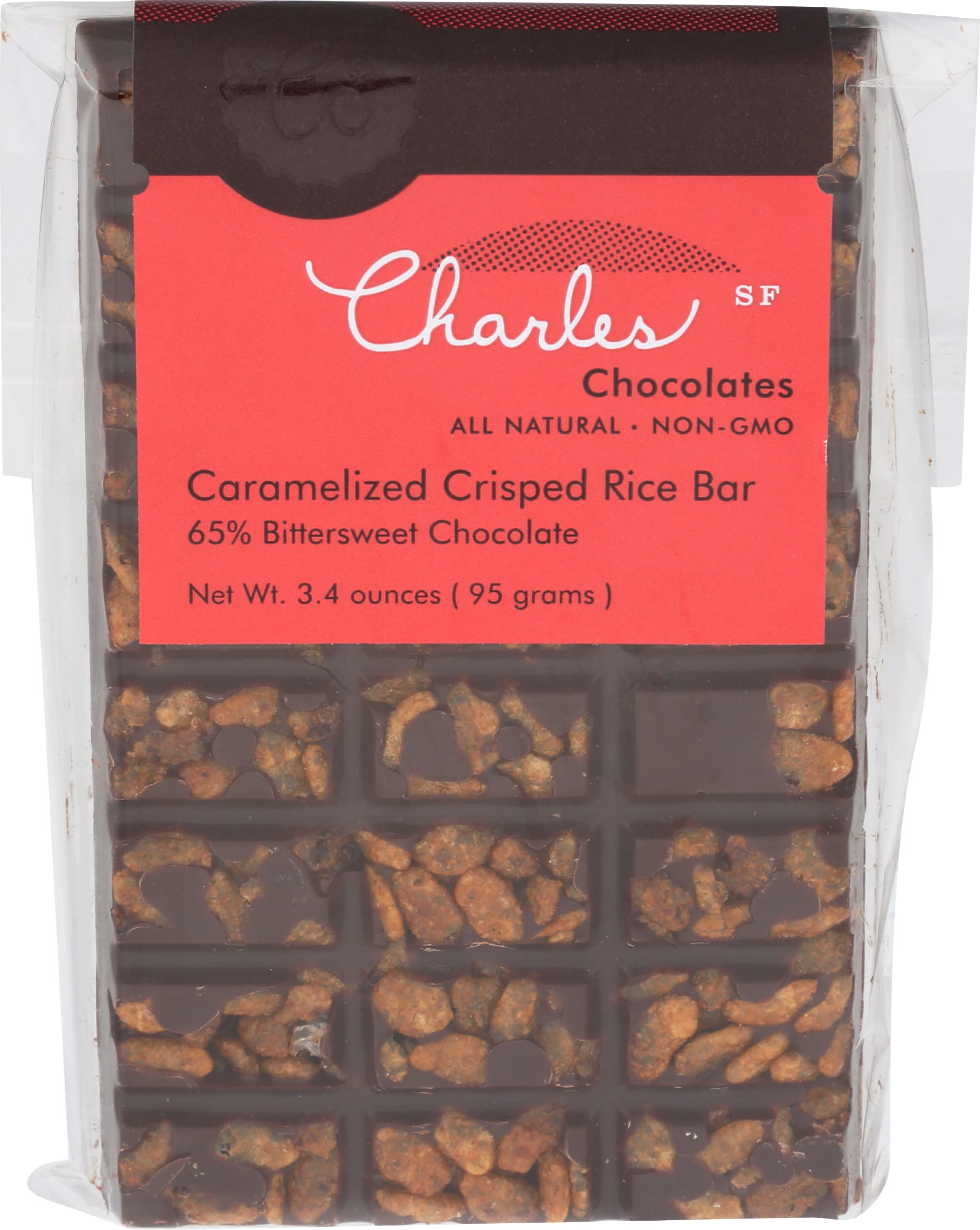 Charles Chocolates, Chocolate Bittersweet Caramelized Crisp Rice Bar, 3.4 Ounce