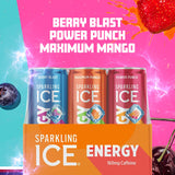 Sparkling Ice Energy Variety 12Pk. Energy Drinks with Vitamins + Antioxidants, Zero Sugar, Berry Blast, Maximum Mango, Power Punch flavors. 12 fl oz