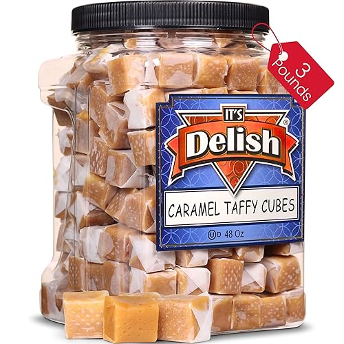 Butterscotch Caramel Squares Taffy Candy by Its Delish, 3 LBS Jumbo Container - Soft Caramels Candy Chews Individually Wrapped - Delicious Chewy
