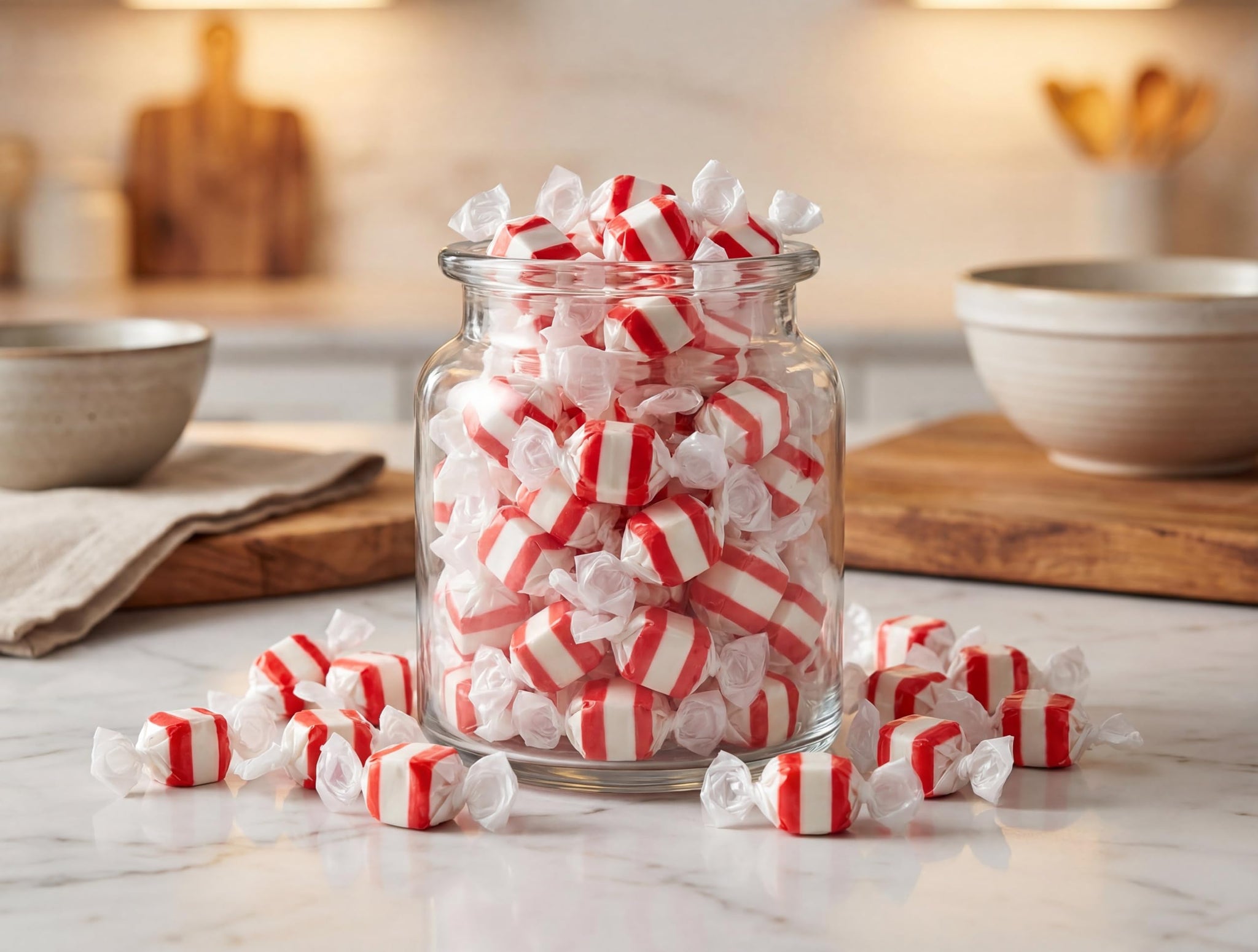 Peppermint Salt Water Taffy - 1.5 lb Gourmet Soft Chewy Candy Individually Wrapped Fresh Mint Flavor Bulk