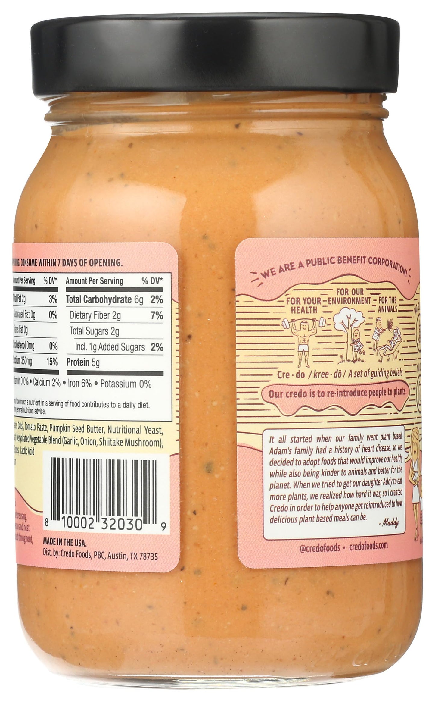 Credo Foods, Plant Based Alfredo Rosa Sauce, 15 Ounce