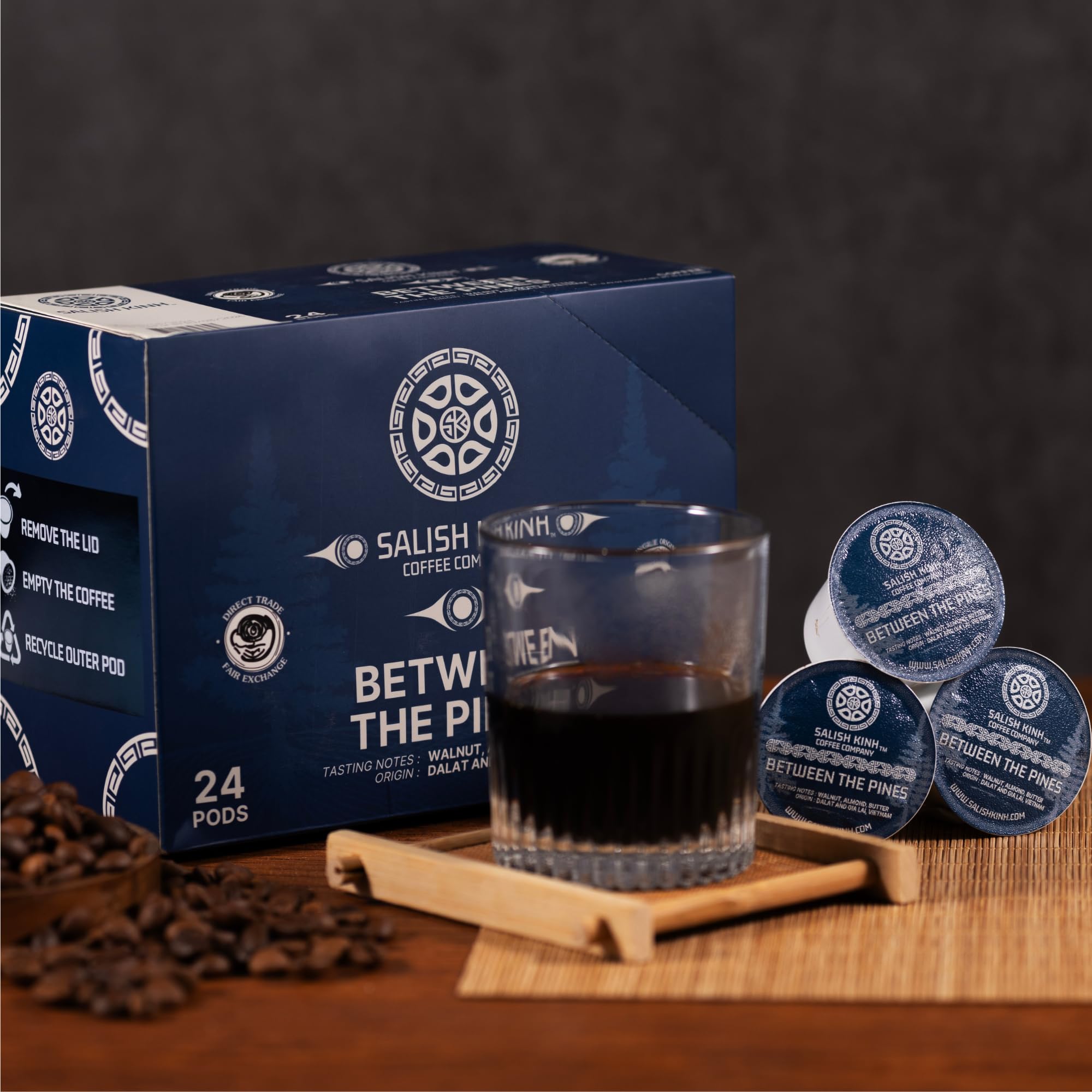 SALISH KINH Between the Pines Vietnamese Coffee Pods | 24 Count | Premium Medium Roast | Rare 60% Arabica / 40% Robusta Blend | Specialty Grade