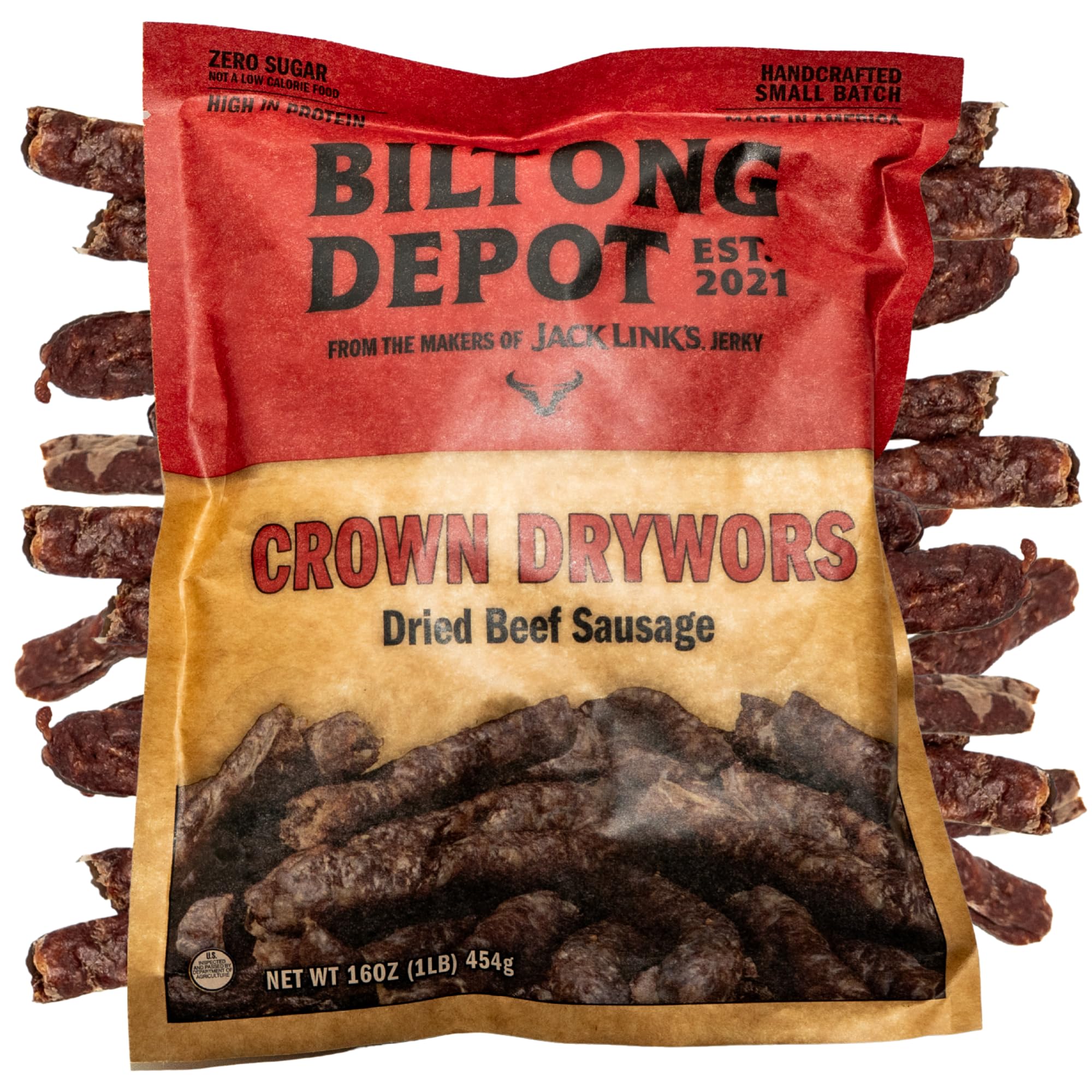 Biltong Depot Crown Drywors - 1lb (16oz) | Air-Dried Beef Snack Sticks | High Protein | Paleo and Keto Friendly | Zero Sugar | Gluten Free | No