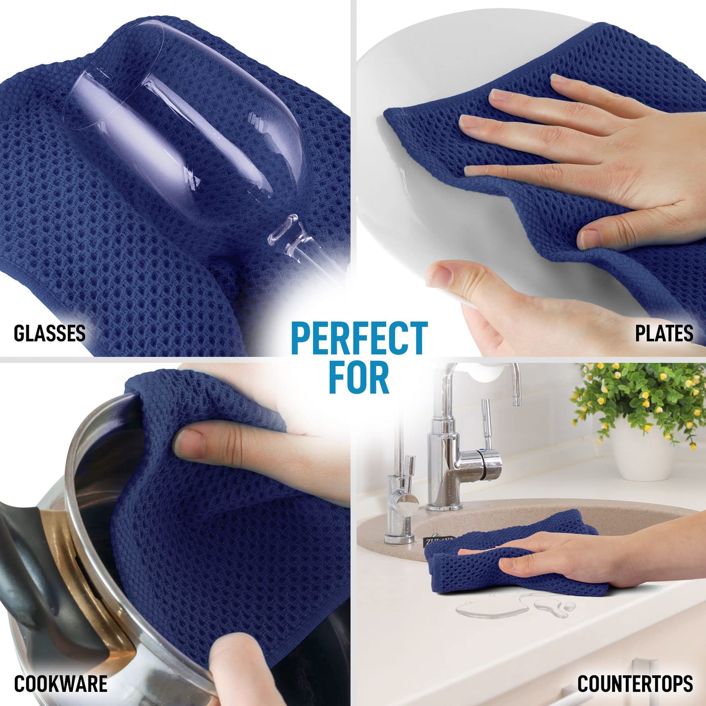 Zulay Kitchen Towels 6 Pack 100% Cotton Waffle Weave - 12x12” Super Absorbent Dish Towels for Kitchen - Reusable Kitchen Towels for Washing Dishes