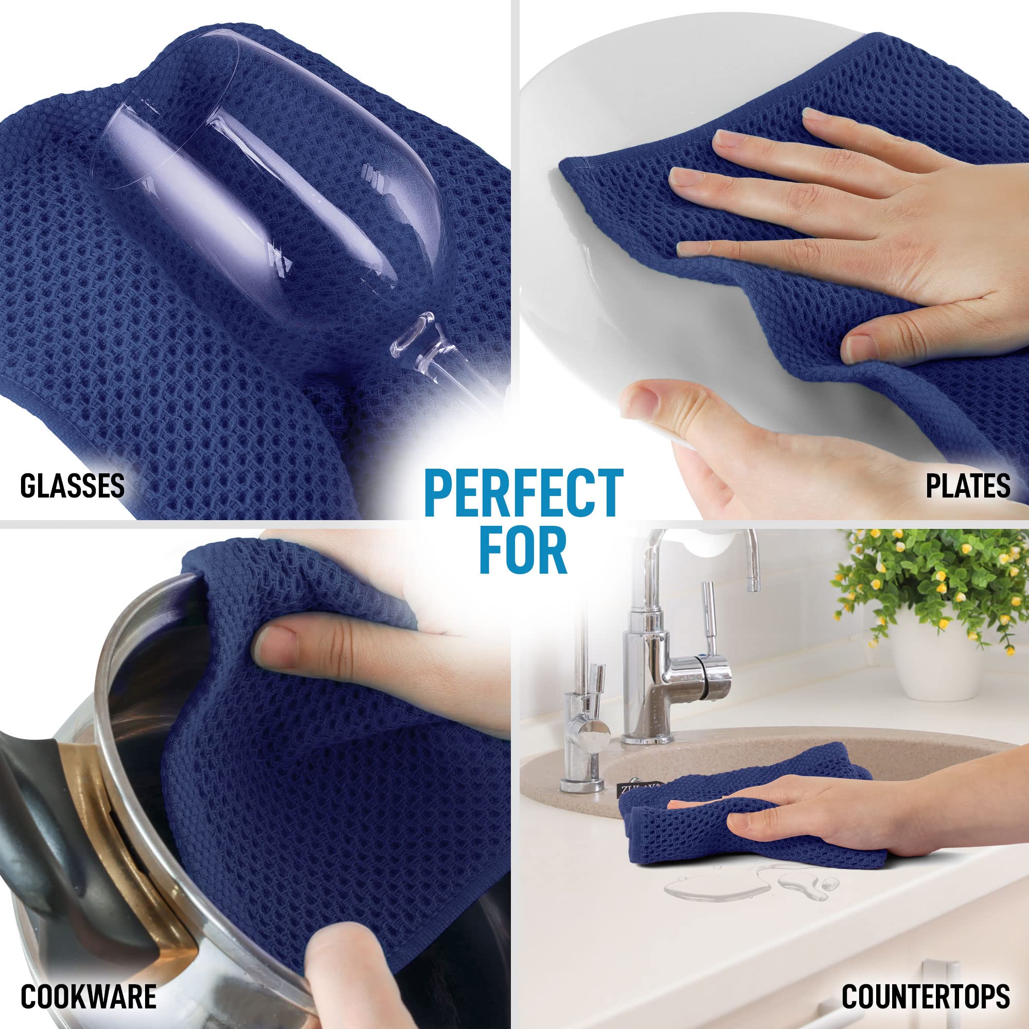 Zulay Kitchen Towels 6 Pack 100% Cotton Waffle Weave - 12x12” Super Absorbent Dish Towels for Kitchen - Reusable Kitchen Towels for Washing Dishes