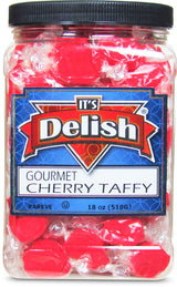 Cherry Red Taffy Chews by It's Delish, 18 Oz Jumbo Container - Individually Wrapped Gourmet Soft Fluff Taffy - Great Candy for Red Themed Parties, USA