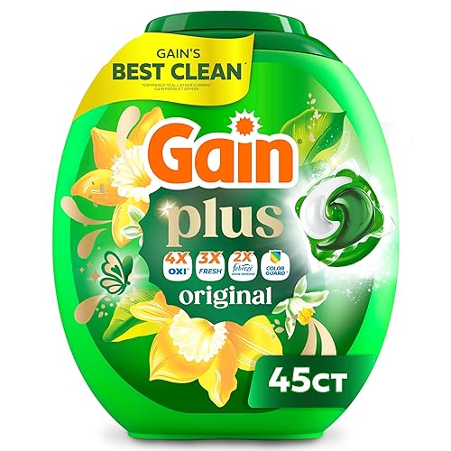 Gain Plus Flings Liquid Laundry Detergent Pacs, Gain's Best Clean, All-In-One, Original Scent, 45 Count
