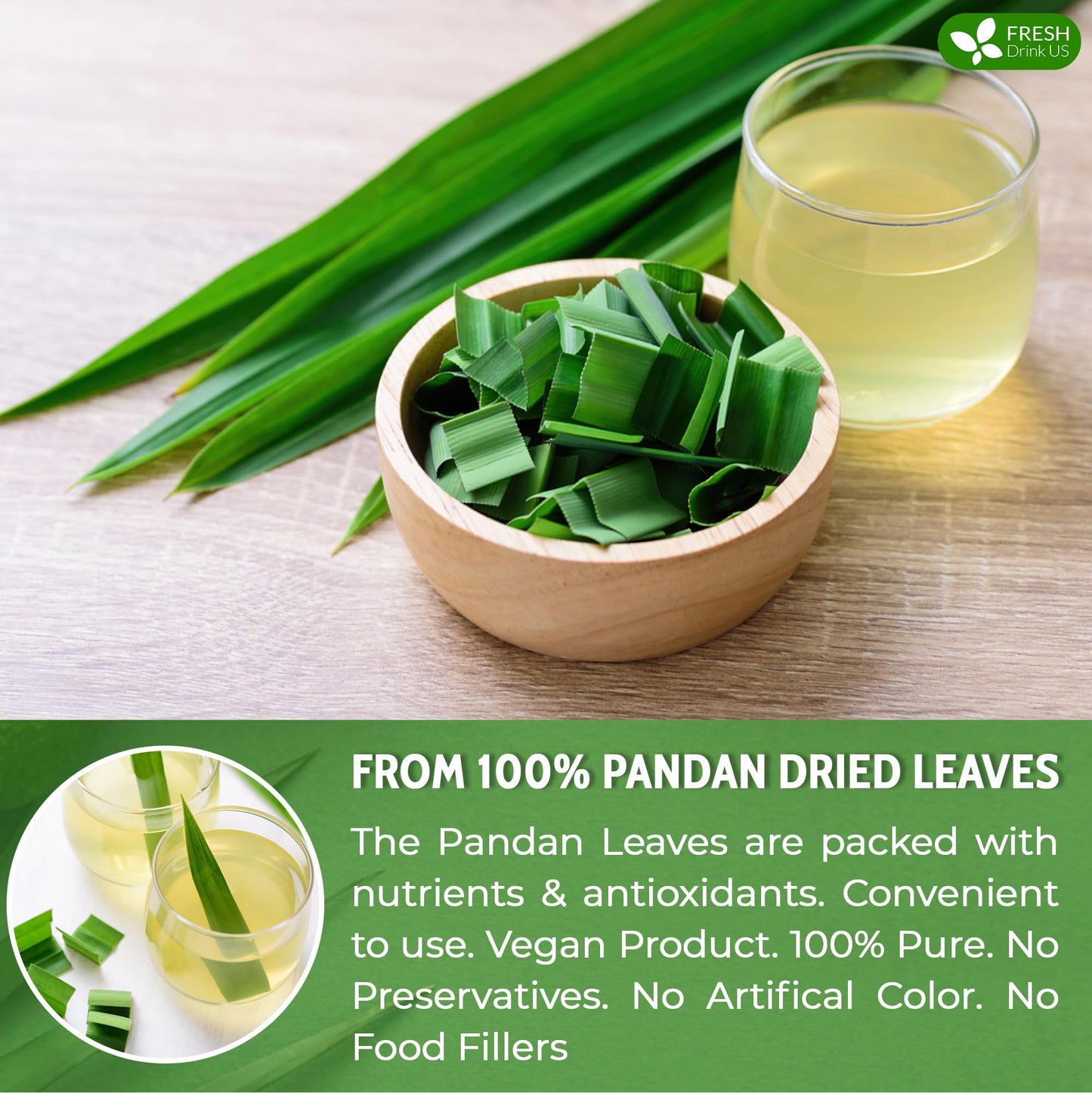 FreshDrinkUS, Premium 4.5oz Natural Pandan Leaves Dried, 100% Pure Dried Pandan Leaves, Pandan Leaf Tea, No Additives, No Caffeine, Vegan