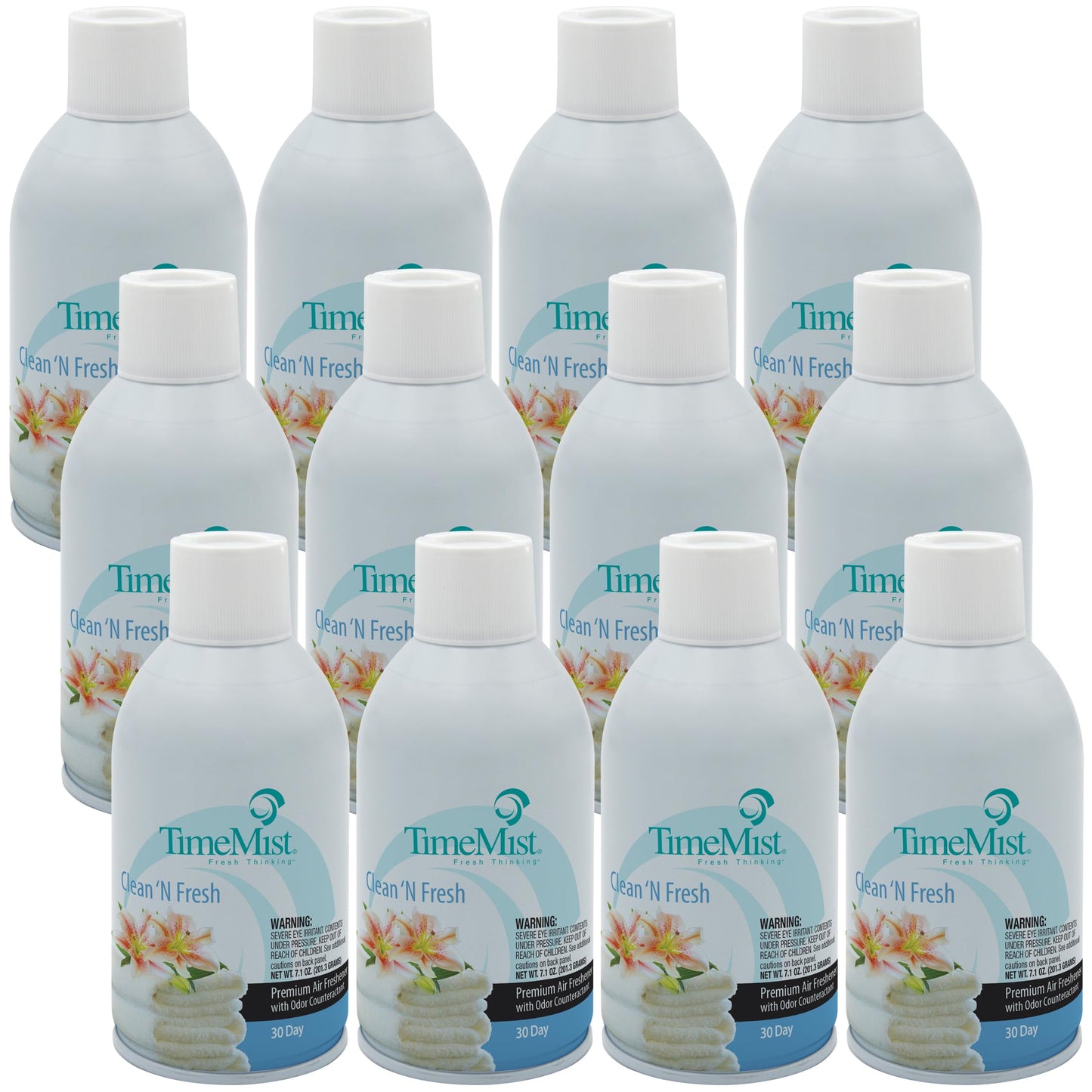 TimeMist Premium Metered Air Freshener Refills - Clean & Fresh - 7.1 oz (Case of 12) - 1042771 - Lasts Up To 30 Days and Neutralizes Tough Odors