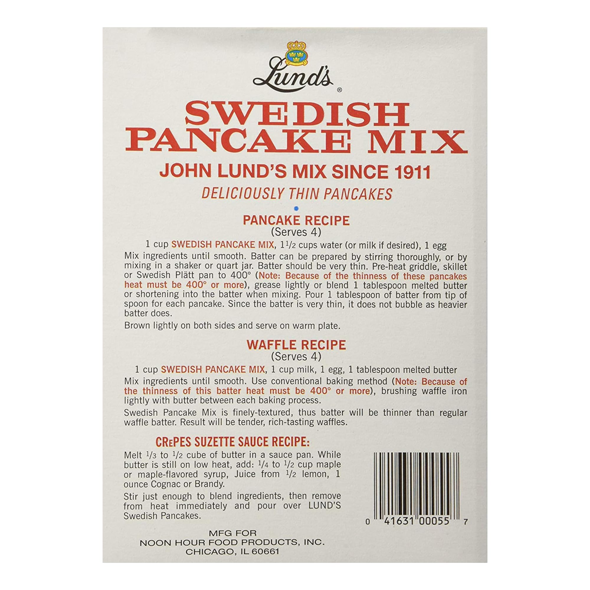 Lund’s Swedish Pancake Mix, Deliciously Thin & Light Pancakes, 12 oz, Traditional Scandinavian Recipe - Easy Mix for Breakfast or Brunch [Pack of 4]