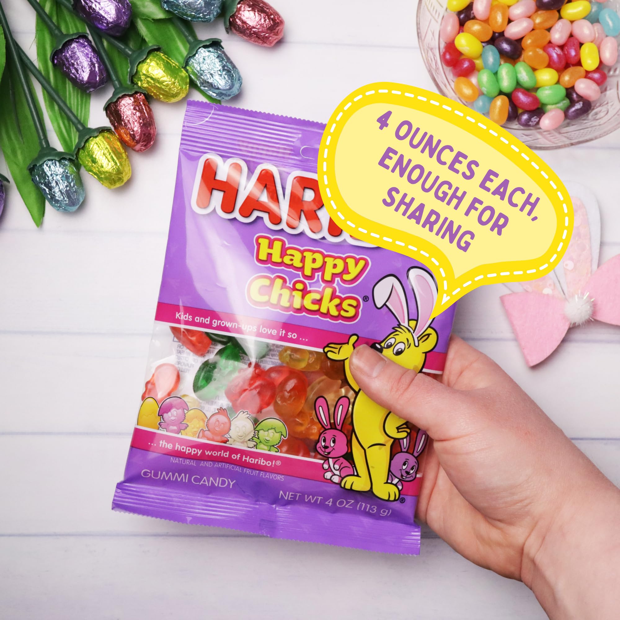 Haribo Easter Happy Chick Gummies, Spring Themed Gummy Candy, Shareable Bags, Fruit Flavored, 4 Ounces (Pack of 3)