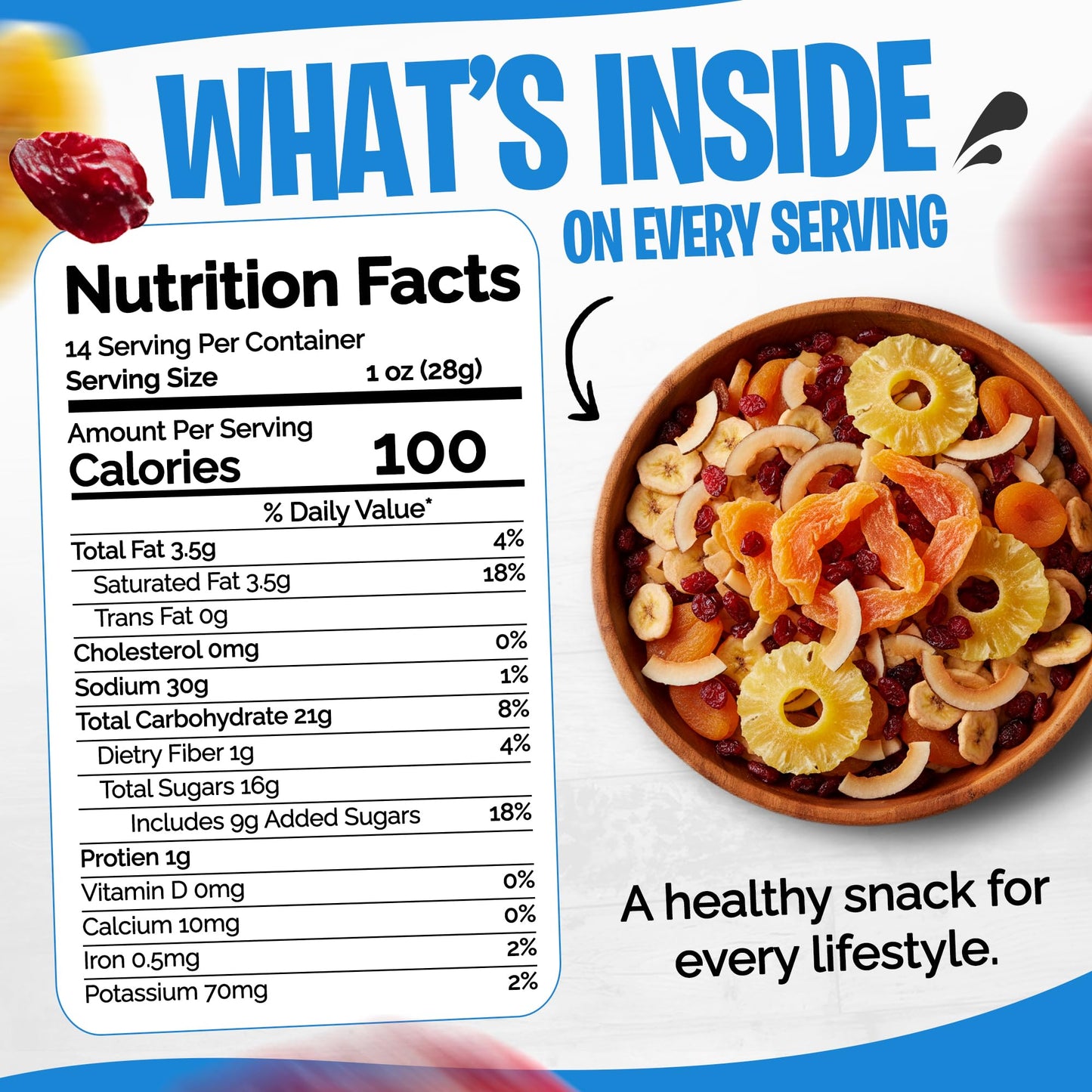 Tidbit Premium Trail Mix with Tropical Dried Papaya, Pineapple, Cranberries, Banana & Coconut Chips - Healthy Trail Mix Fruit Snack Mix for Natural