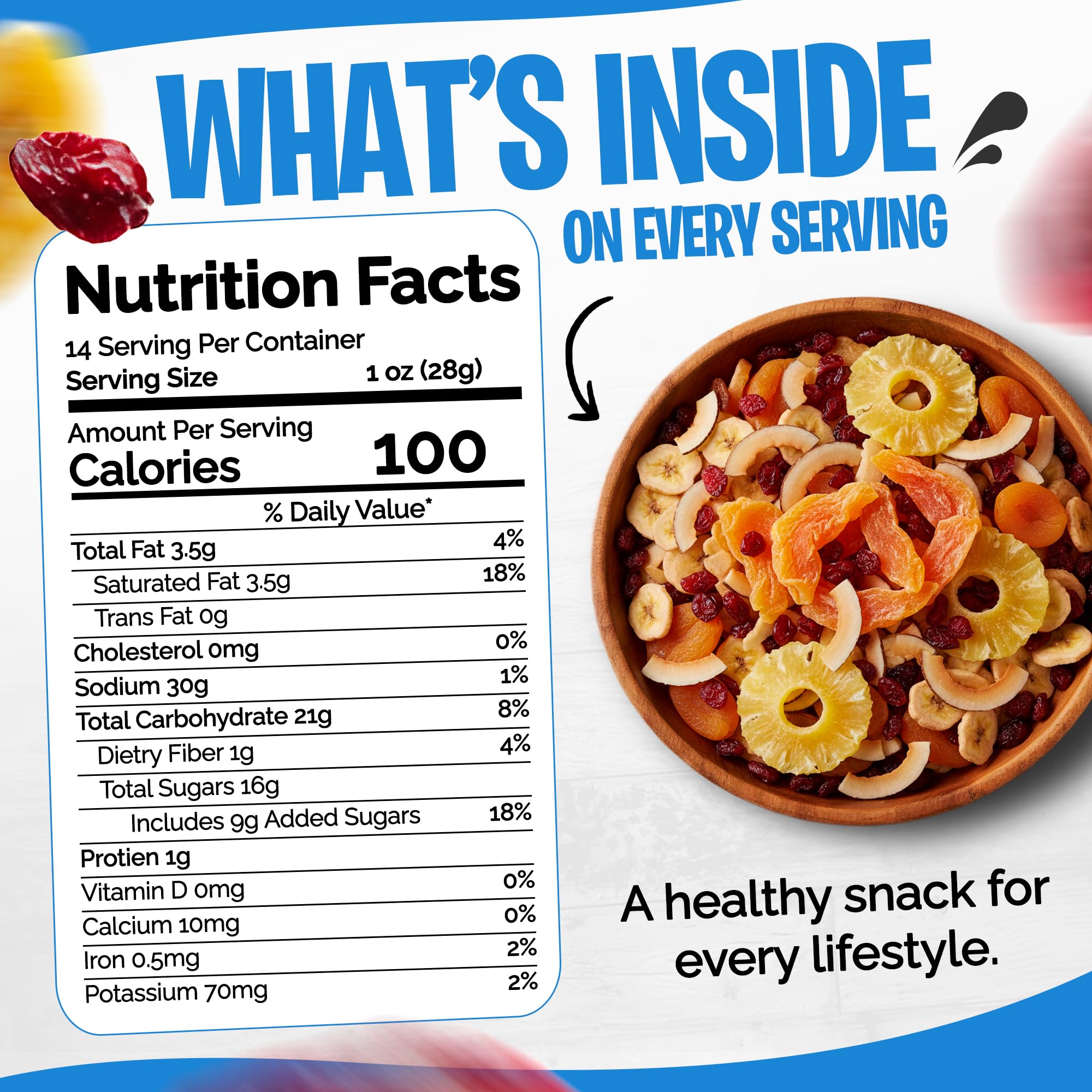 Tidbit Premium Trail Mix with Tropical Dried Papaya, Pineapple, Cranberries, Banana & Coconut Chips - Healthy Trail Mix Fruit Snack Mix for Natural