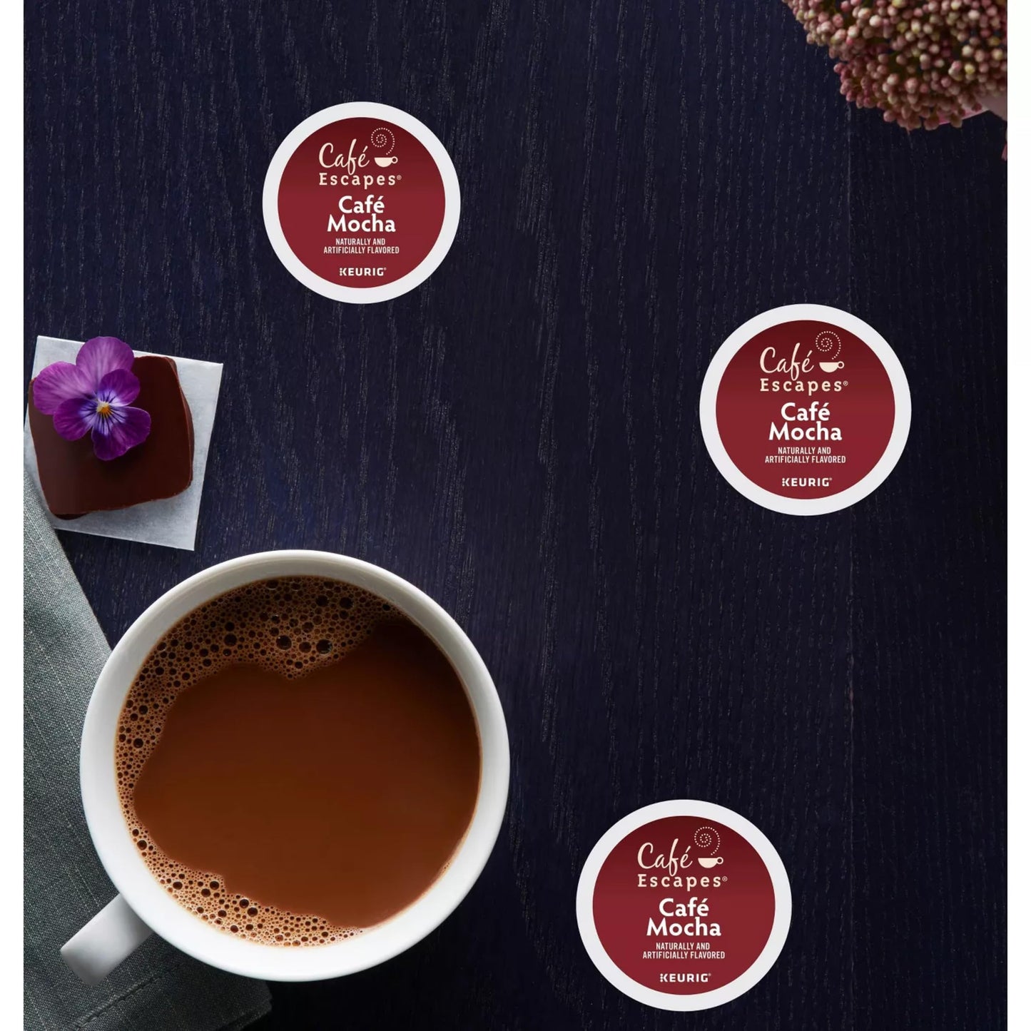 Cafe Escapes, Cafe Mocha Coffee Beverage, Single-Serve Keurig K-Cup Pods, 48 Count (2 Boxes of 24 Pods)