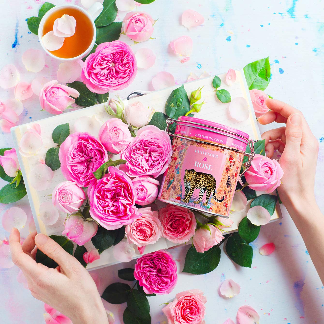Rose Tea Bags -20 XL Pyramid Sachets- Rose Tea Organic. Tea Blends -Finest Moroccan Rose Petals and Ceylon OP Black Tea Leaves from Uva- Pantenger