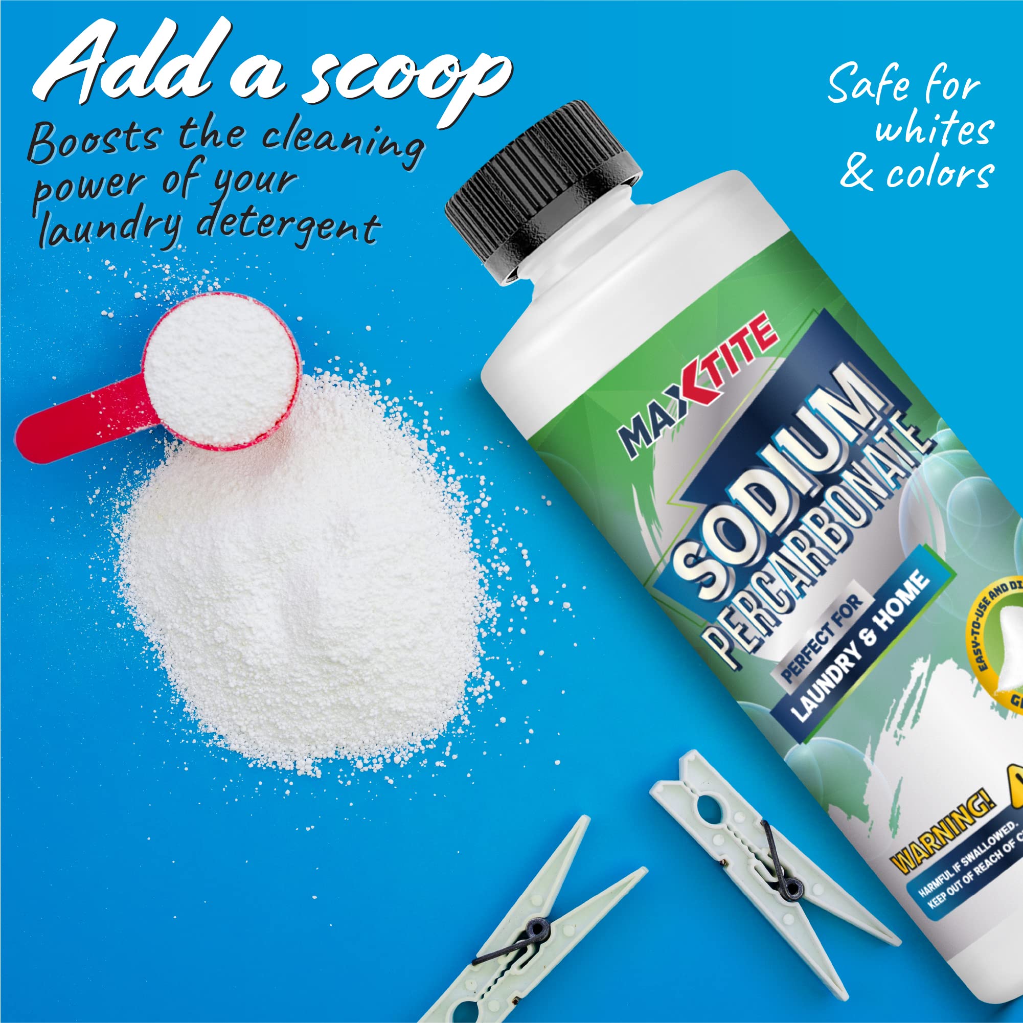 MAXTITE Sodium Percarbonate (2 lbs) - 100% Pure - Solid Hydrogen Peroxide/Oxygen Bleach - Multi-Use Cleaner for Home & Laundry - HDPE container