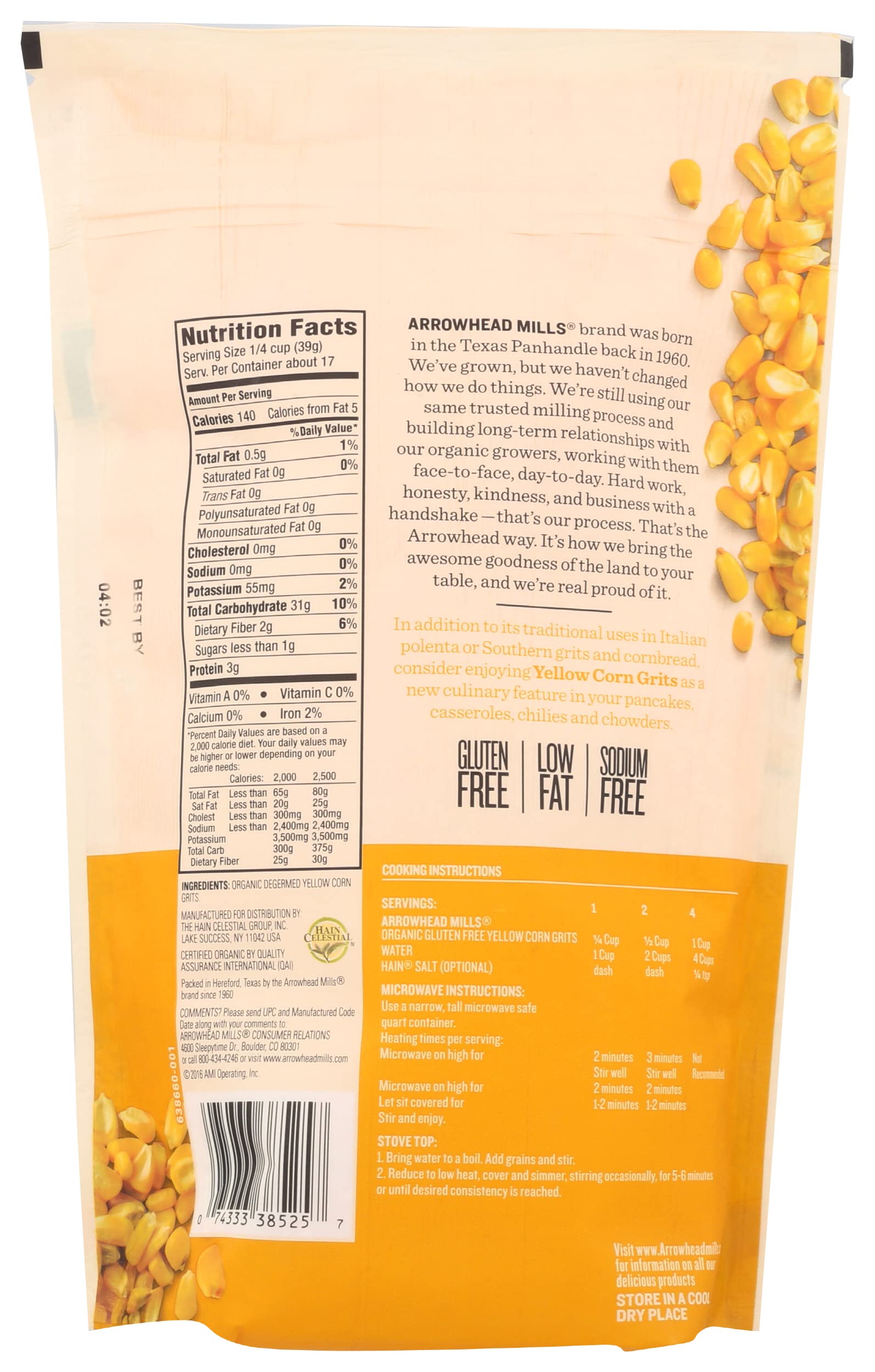 Arrowhead Mills Organic Yellow Corn Grits, 24 OZ
