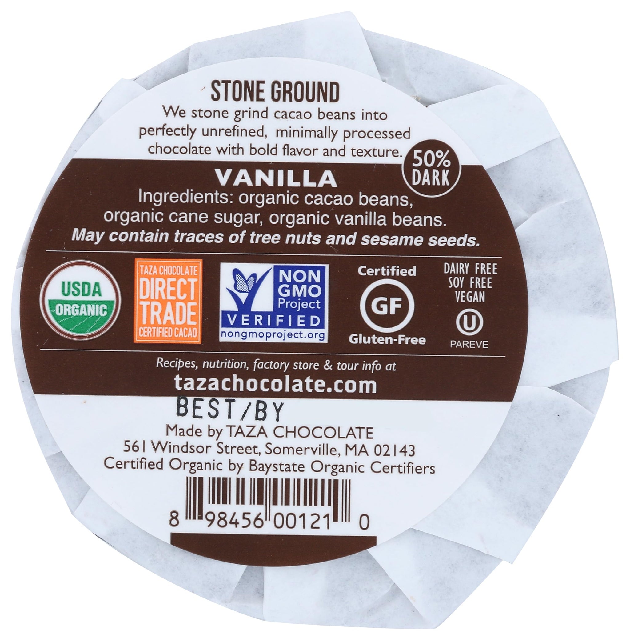 Taza Chocolate Organic Mexicano Disc 50% Dark Chocolate, Vanilla, 2.7 Ounce (1 Count), Vegan