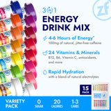 Zipfizz Daily Energy Drink Powder, Variety Pack, 15 Pack | 3-in-1 Sustained Energy, Rapid Hydration, and Essential Vitamins | Sugar-Free | Electrolyte