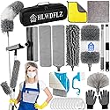 HLWDFLZ Microfiber Duster Kit 23pcs with 30 to 100 Inches Extension Pole and Extendable Window Squeegee, Washable and Bendable Feather Duster