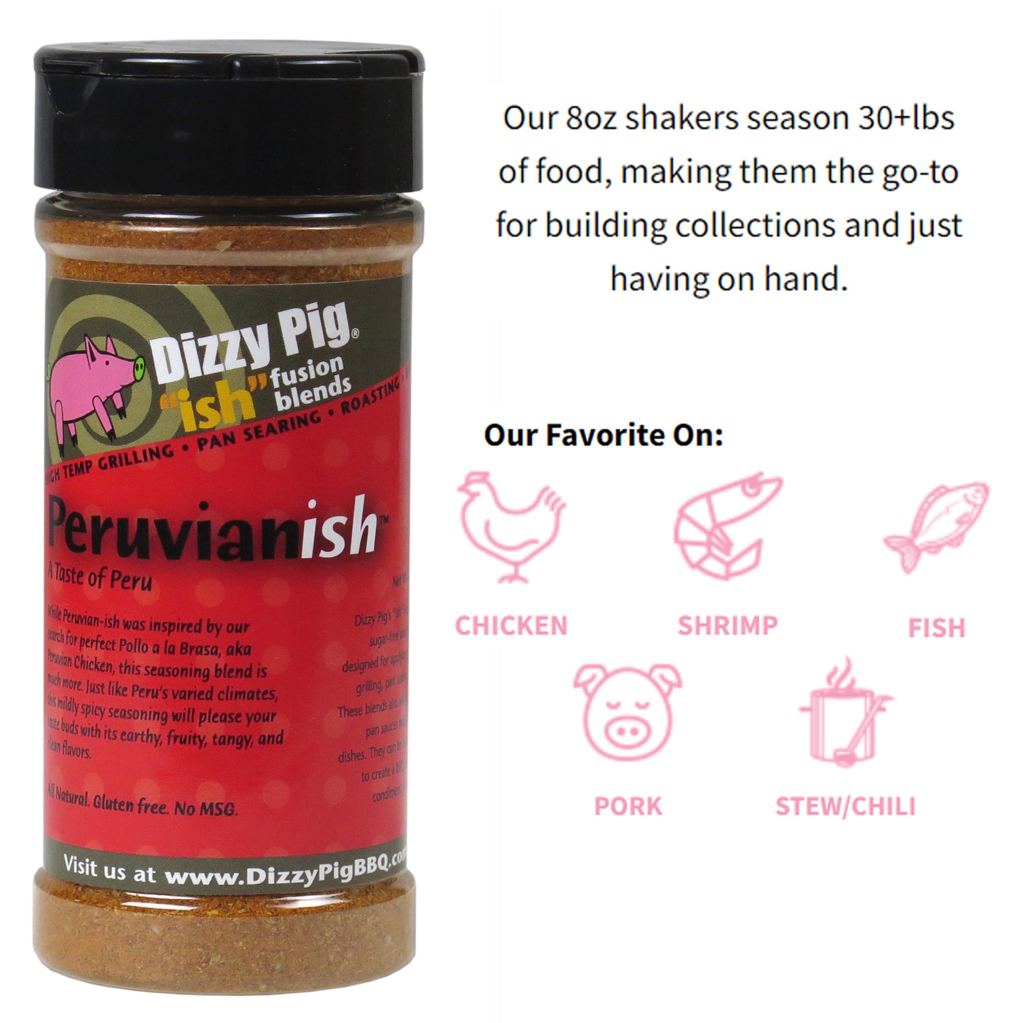 Dizzy Pig ish Fusion Peruvian-ish Seasoning (8oz Shaker) - Seasons 30+lbs of Food - Hand Made in the USA - MSG Free, Gluten Free