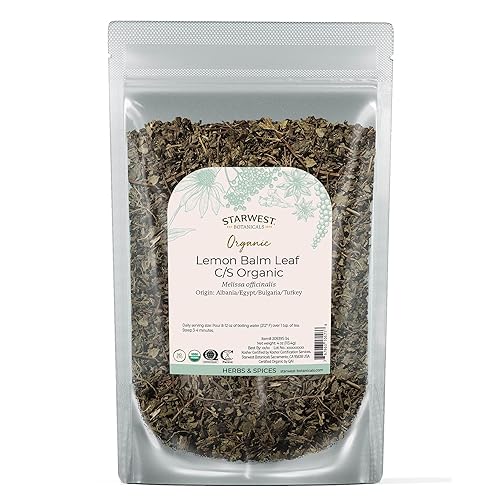 Starwest Botanicals Organic Lemon Balm Leaves - Dried Herb for Tea, Loose Leaf Natural Herb, Cut & Sifted Lemon Balm, Certified Kosher, Non-GMO - 4 oz