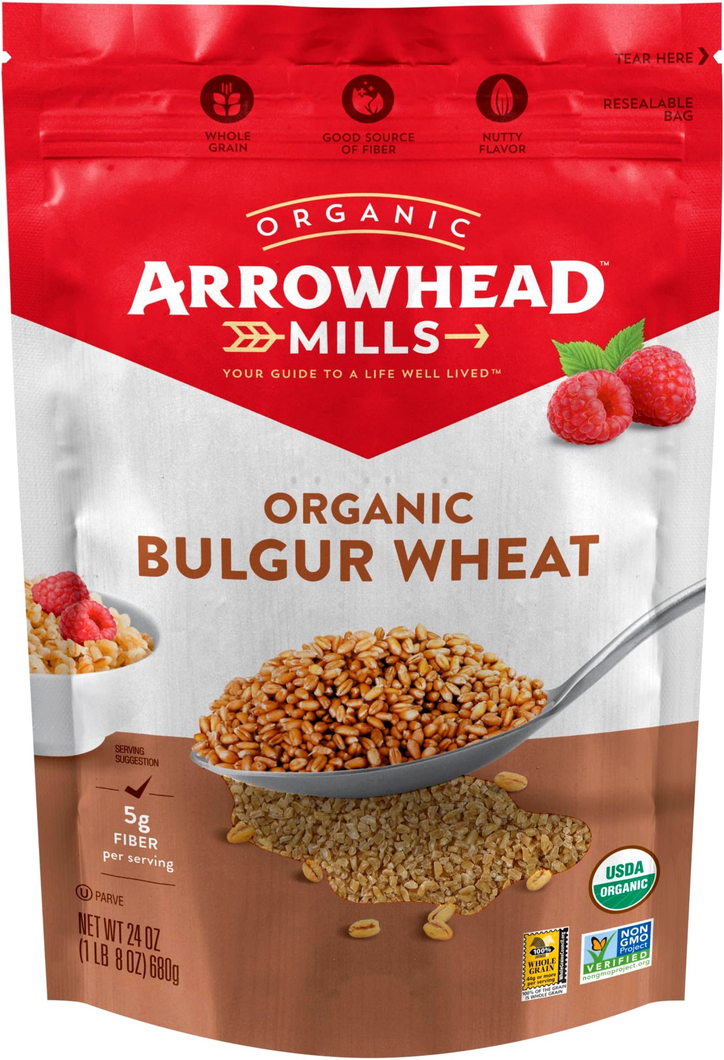 Arrowhead Mills Breakfast Variety, 1 of each: Steel Cut Oats and Bulgur Wheat, USDA Organic, Non-GMO, 24 oz (Pack of 2) with By The Cup Cereal Bowl