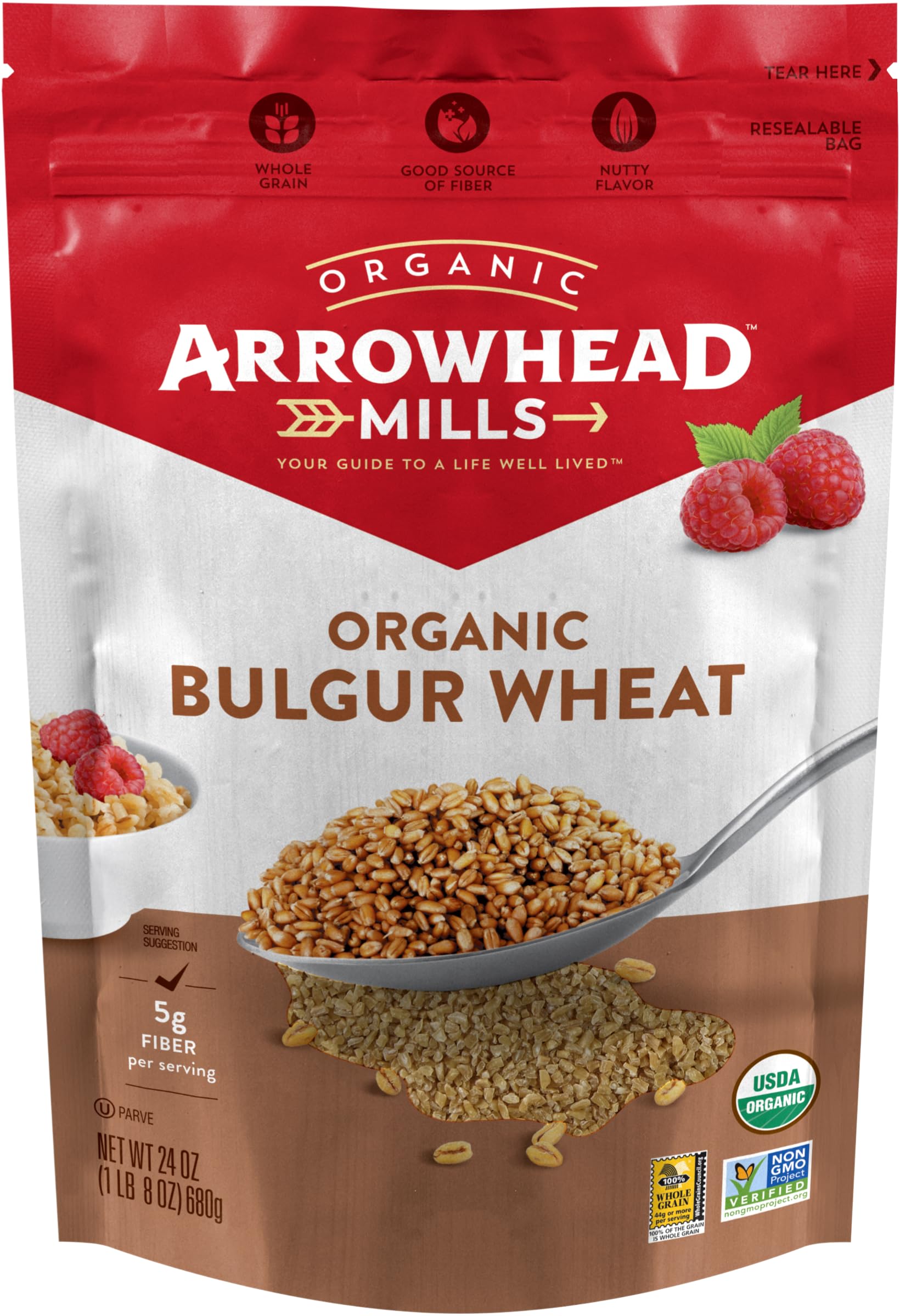 Arrowhead Mills Breakfast Variety, 1 of each: Steel Cut Oats and Bulgur Wheat, USDA Organic, Non-GMO, 24 oz (Pack of 2) with By The Cup Cereal Bowl
