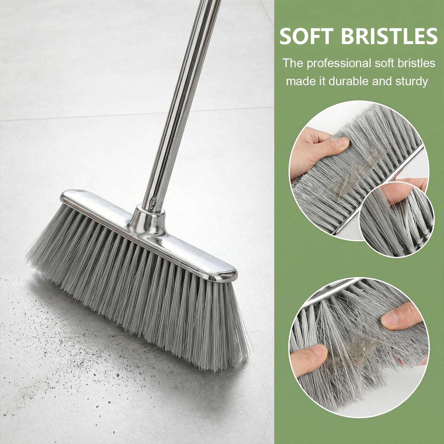 GLOHOO Indoor Soft Bristles Angle Sweeping Broom with Long Handle for Kitchen Hardwood Floor Cleaning