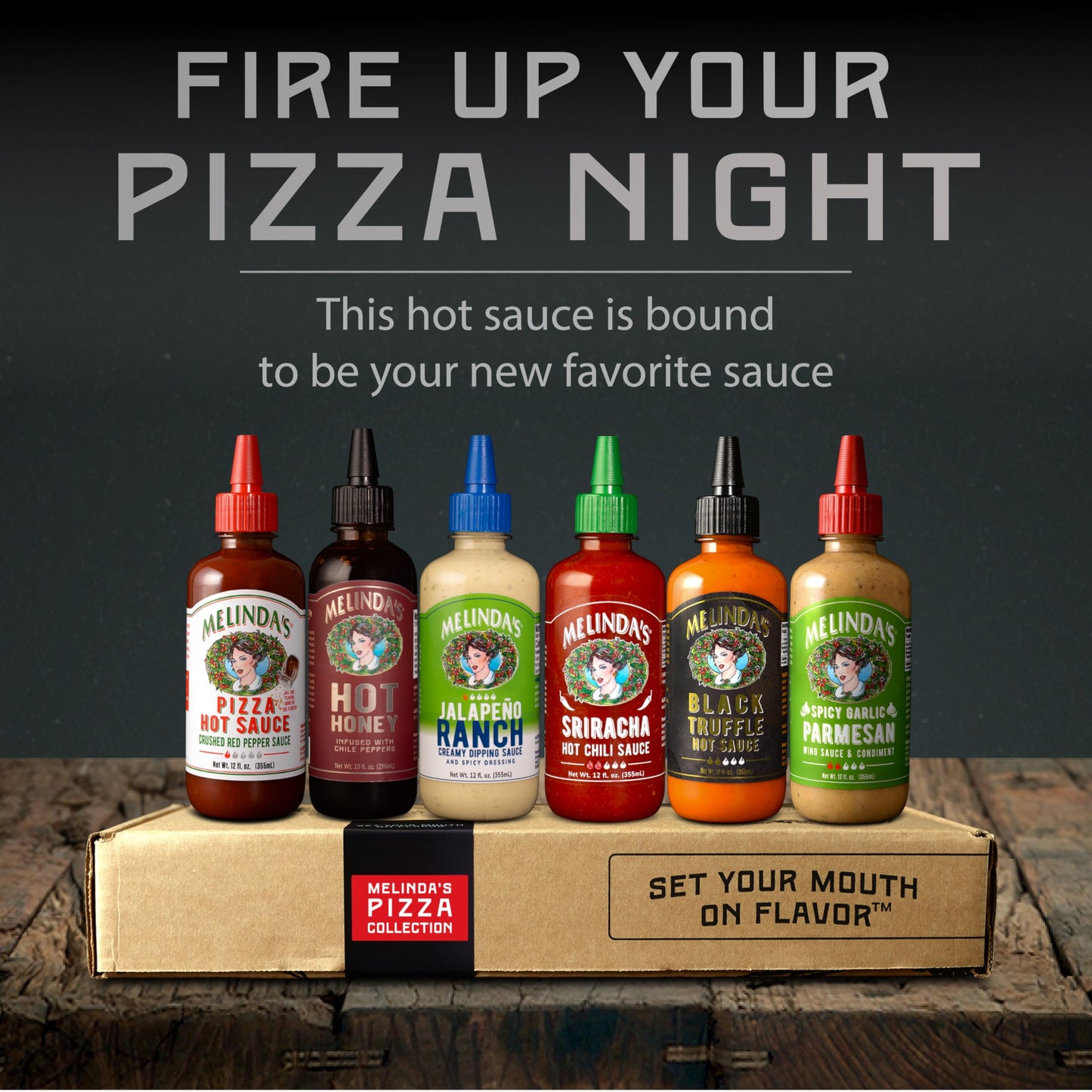 Melinda’s Pizza Collection - 6 Pack (70 Oz) - Gourmet Pizza Hot Sauce Gift Set with Hot Honey, Black Truffle, Jalapeño Ranch & More - Gluten Free