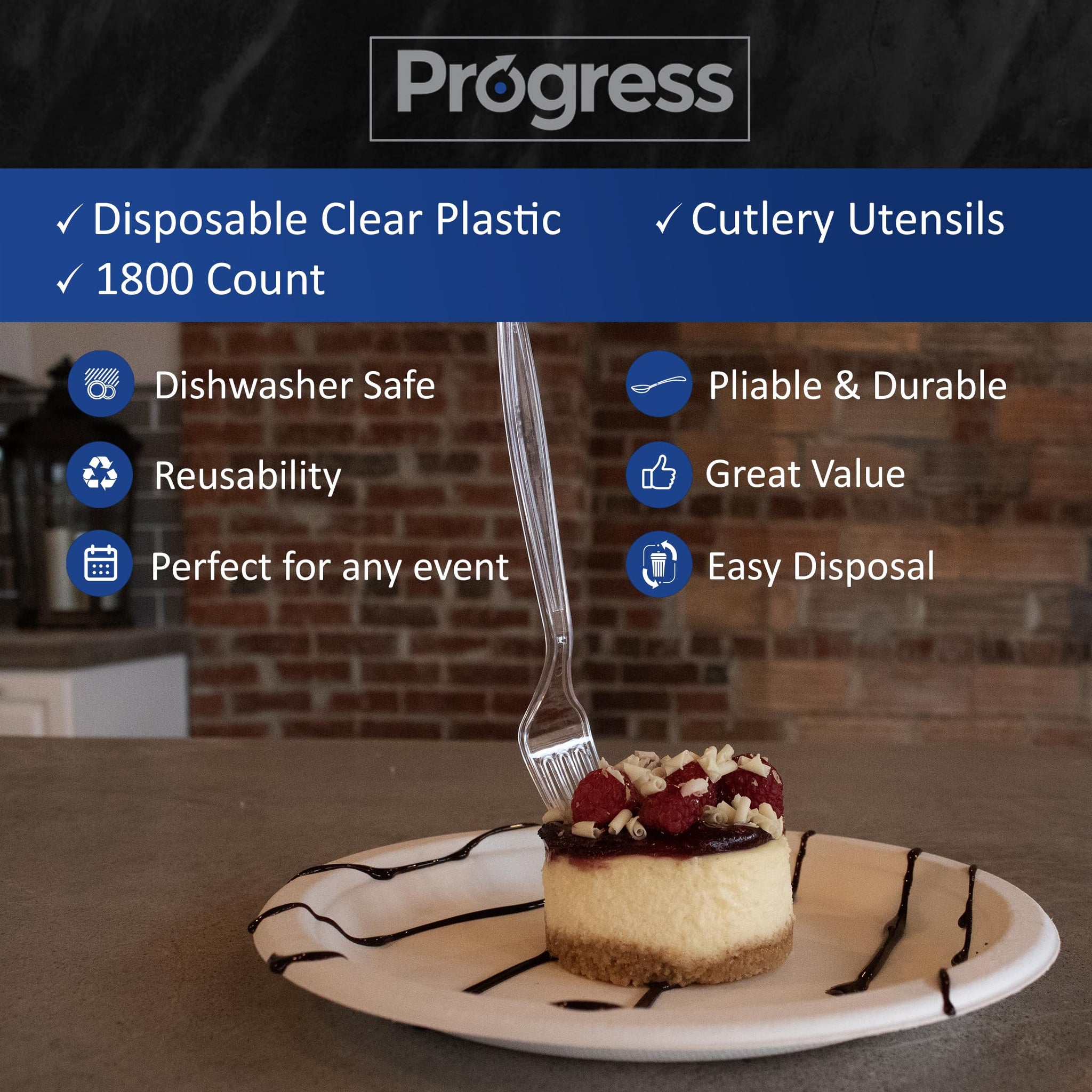 Progress Disposable Clear Plastic Cutlery Utensils - Piece Bulk Fork Spoon Knife Set - Sturdy disposable forks, spoons and knives - Strong & Perfect