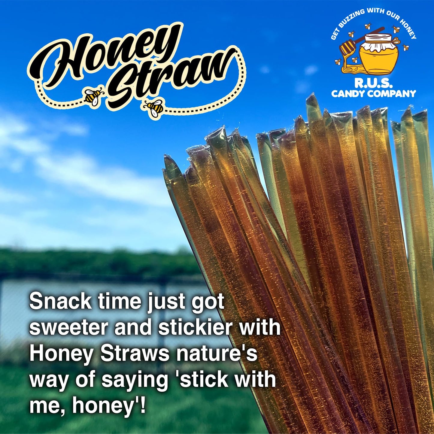 25 Pack Honey Sticks For Tea, Snacking, Honey Packets Single Serve Stir Sticks, Natural Flavor by R.U.S Candy Company- Honey Straws (Orange)