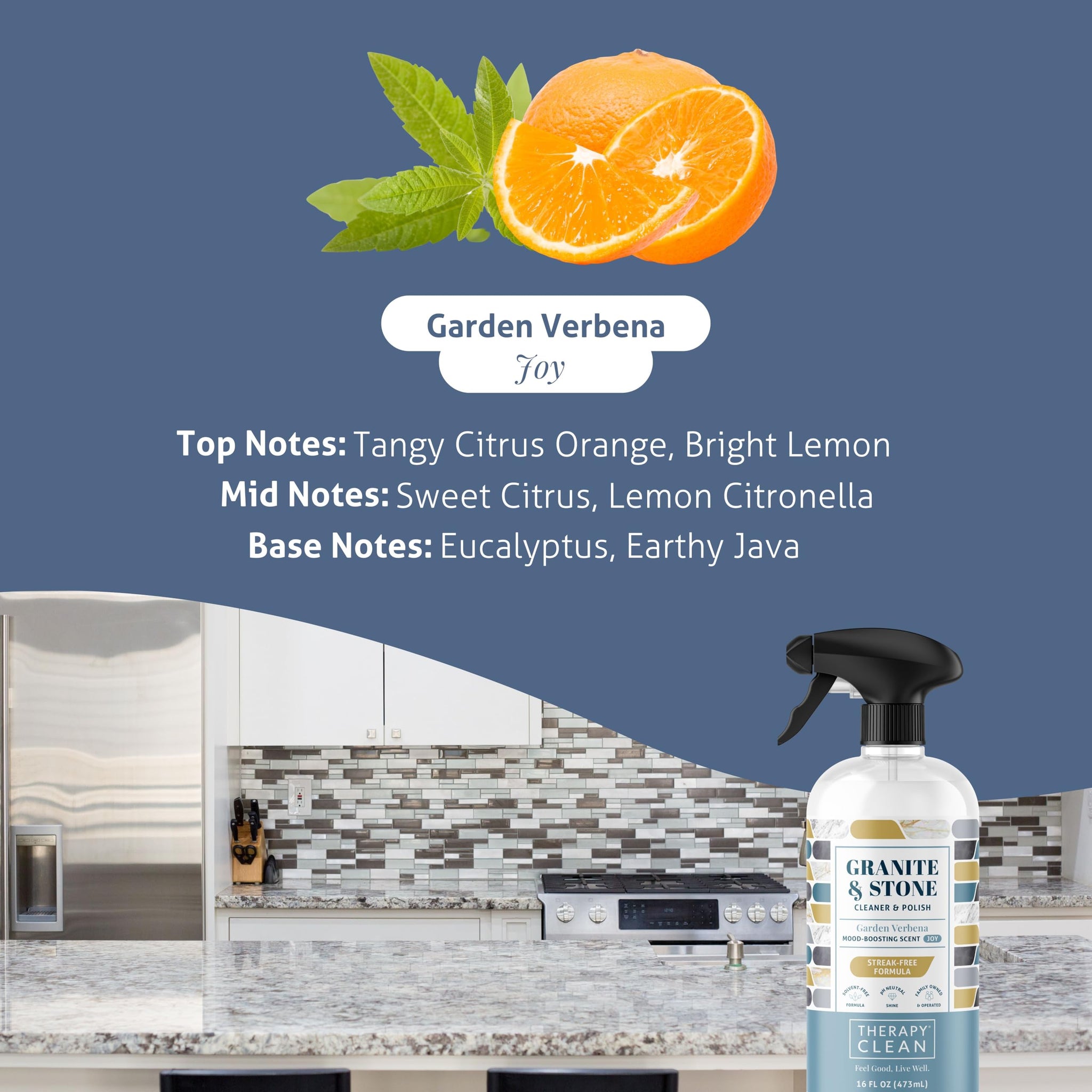 Therapy Granite Cleaner Kit with Microfiber - Daily Countertop Cleaner for Stone, Granite, Marble, Soapstone, Quartz, Quartzite, Slate, Headstone