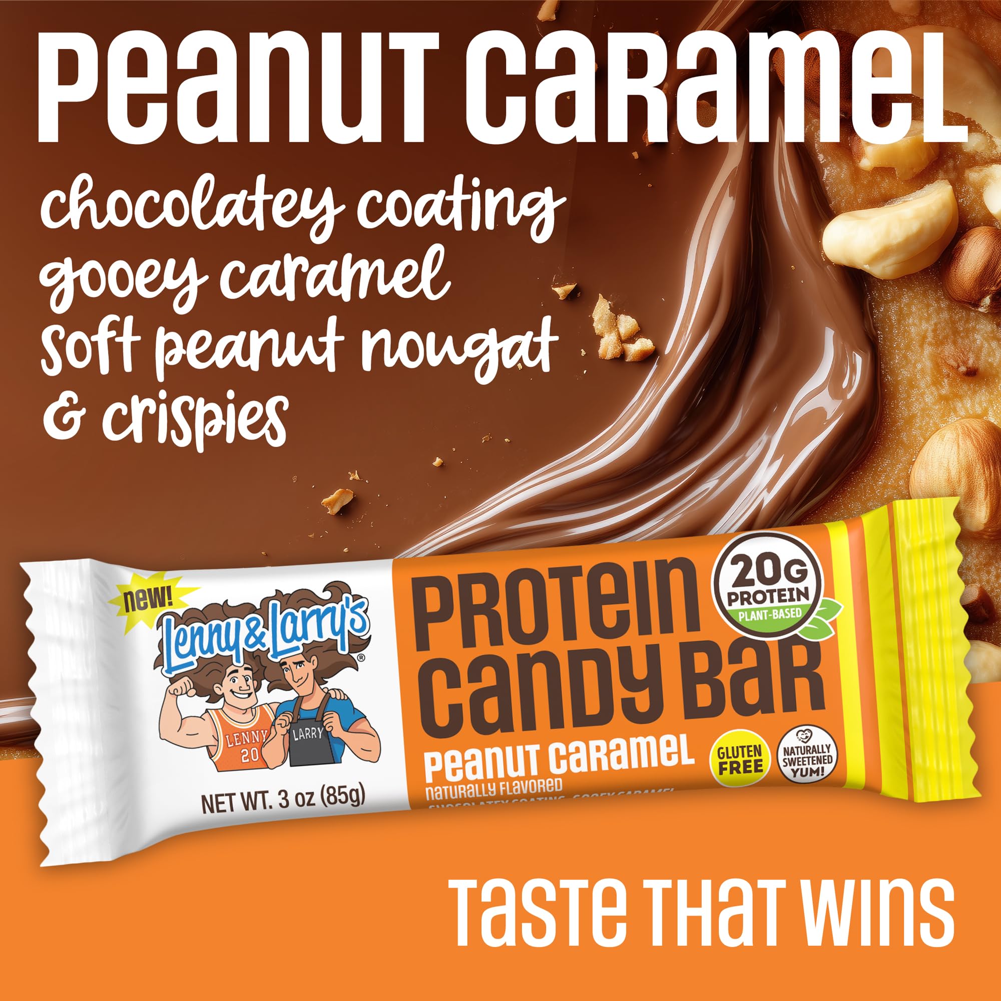 Lenny & Larry’s High Protein Bar - Peanut Caramel Vegan Protein Bars - 20g Plant-Based Protein, High Fiber Dessert - Gluten-Free Snack - Larger Bar