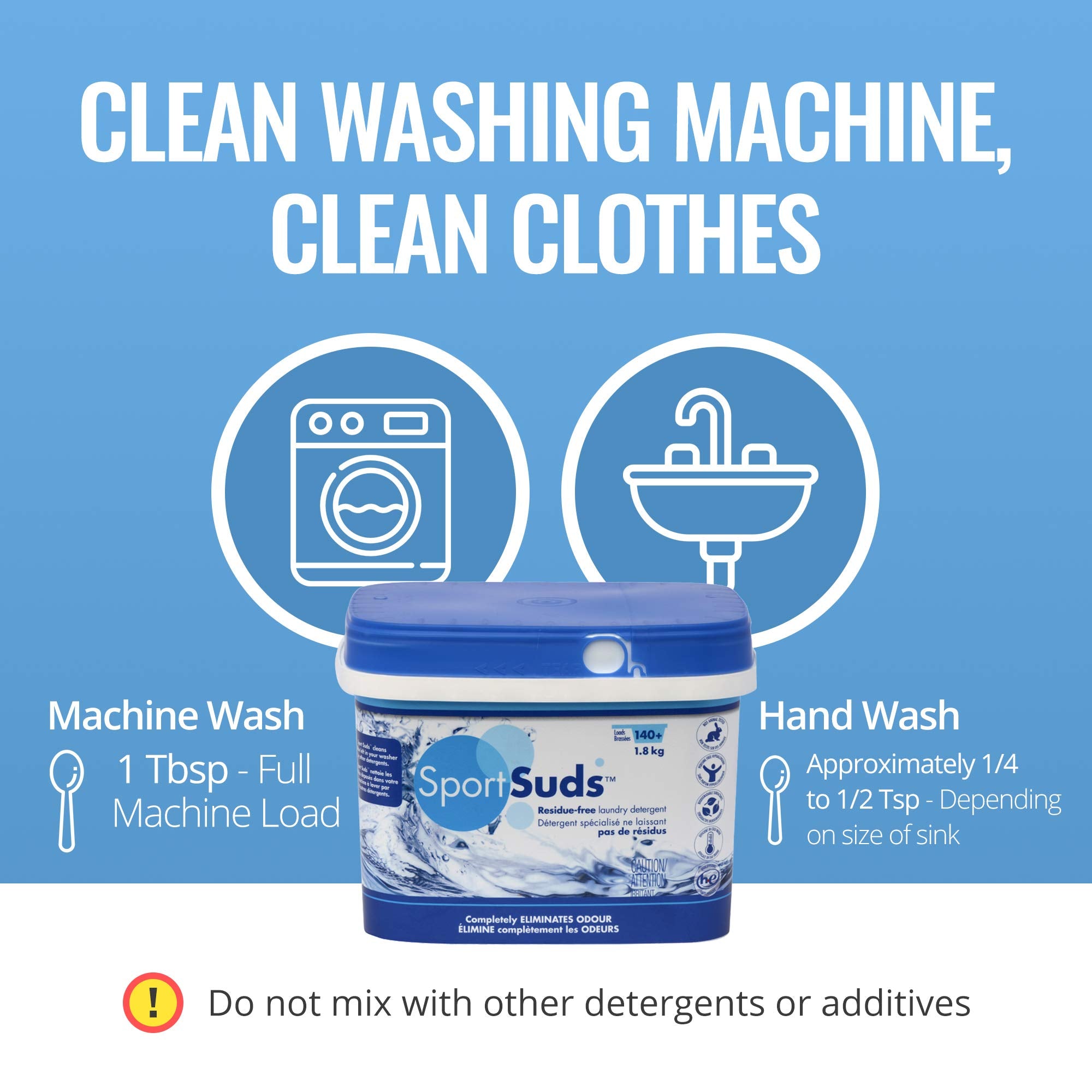 Sport Laundry Detergent, Odor Eliminator Technology, Laundry Soap for Workout Clothes and Everyday Use - Sport Suds 1.8Kg