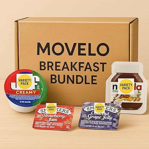 Breakfast Spreads Variety Pack -40 Single-Serve Portion Cups - Peanut Butter, Hazelnut Cocoa Spread, Strawberry Jam & Grape Jelly - Individual Packs