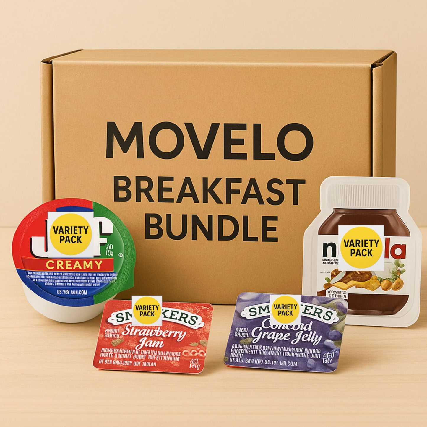 Breakfast Spreads Variety Pack -40 Single-Serve Portion Cups - Peanut Butter, Hazelnut Cocoa Spread, Strawberry Jam & Grape Jelly - Individual Packs