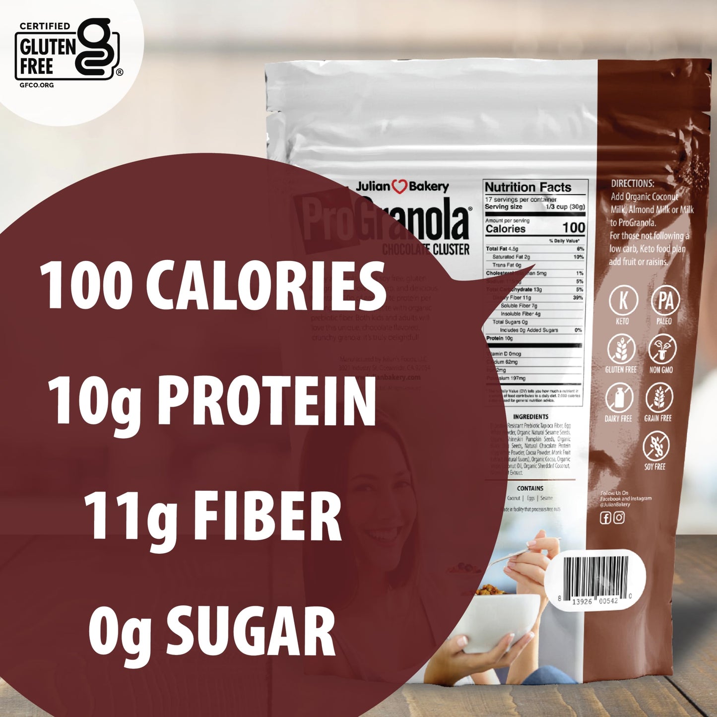 Julian Bakery® ProGranola® Cereal | Chocolate | 13g Protein | Paleo | 3 Net Carbs | Gluten-Free | Grain-Free | 2 Pack