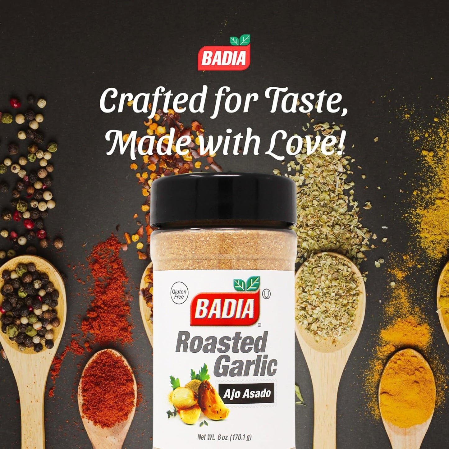 Badia Roasted Garlic Powder Seasoning, 6 oz - Smoky, Roasted Sweet Garlic Flavor - Gluten Free